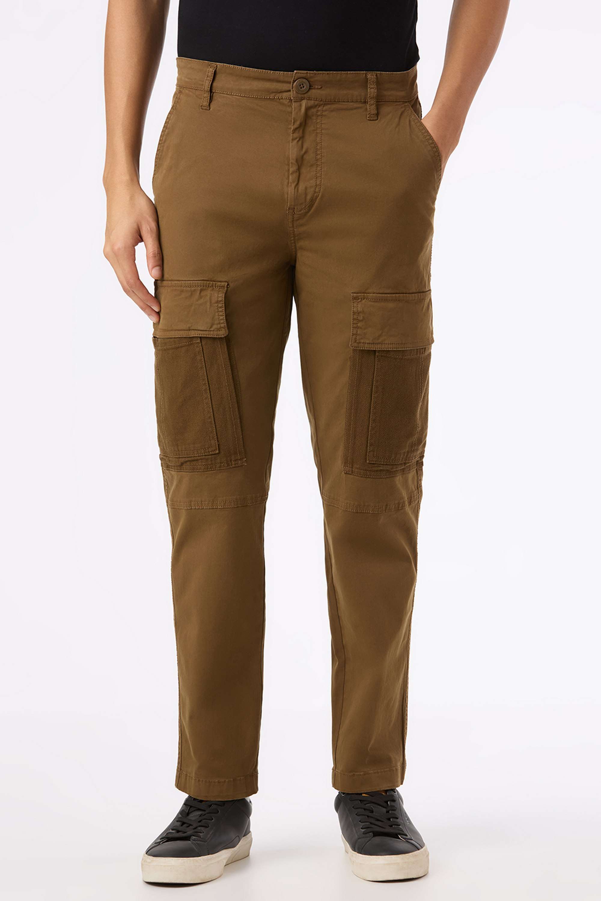 Solid-Cotton-Blend-Regular-Fit-Men-s-Cargo-Pants