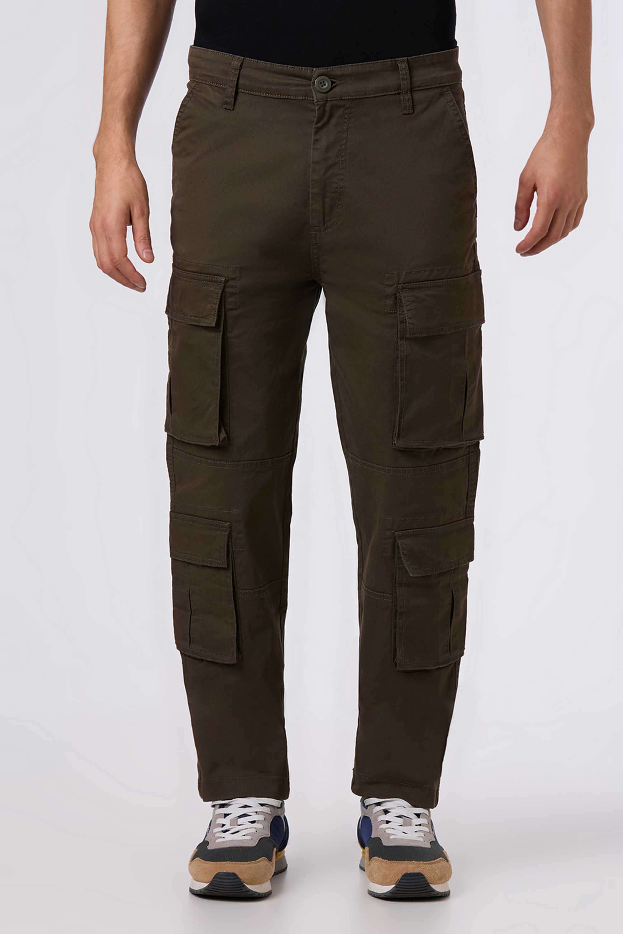 Solid-Cotton-Blend-Regular-Fit-Men-s-Cargo-Pants