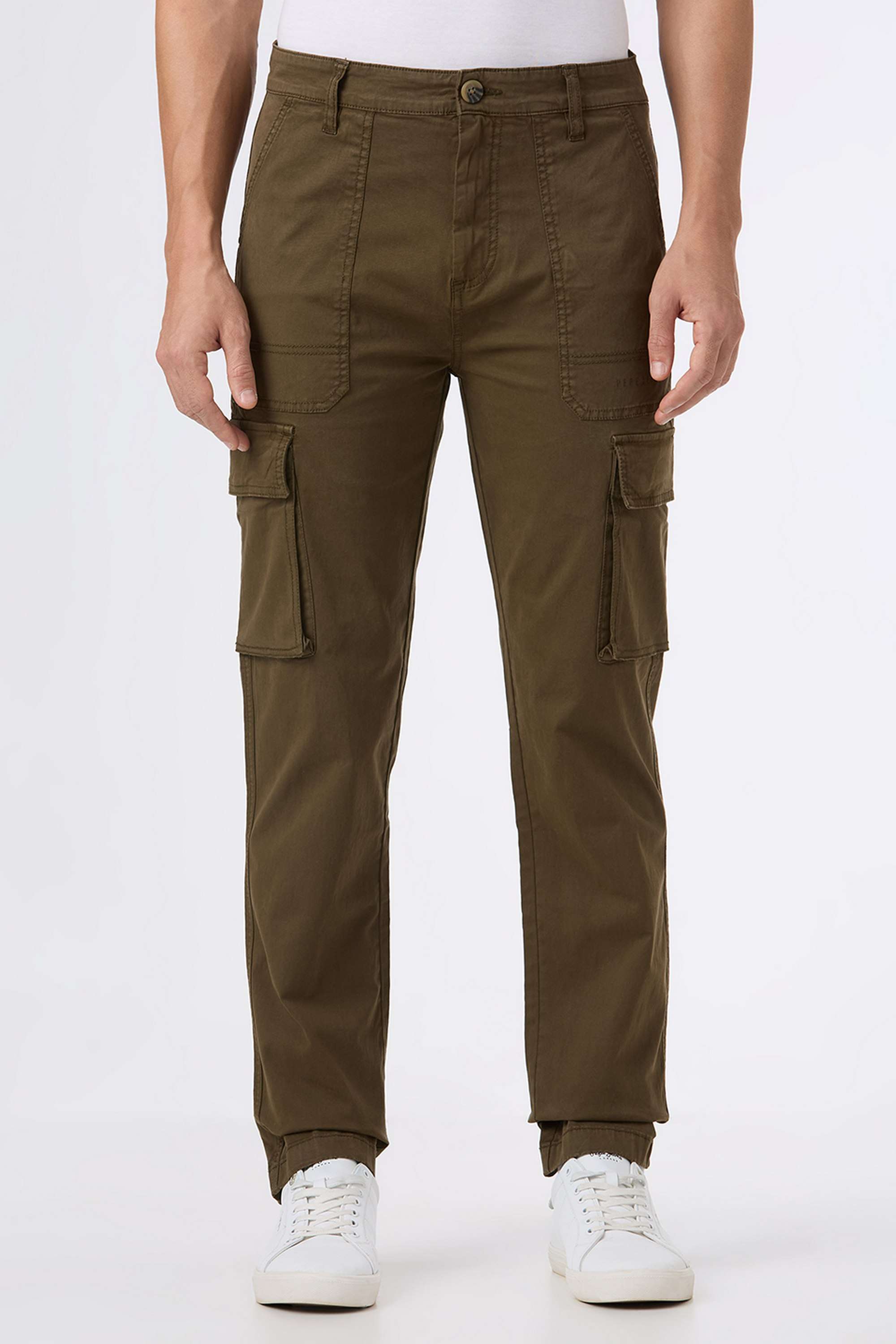 Solid-Cotton-Blend-Slim-Fit-Men-s-Cargo-Pants