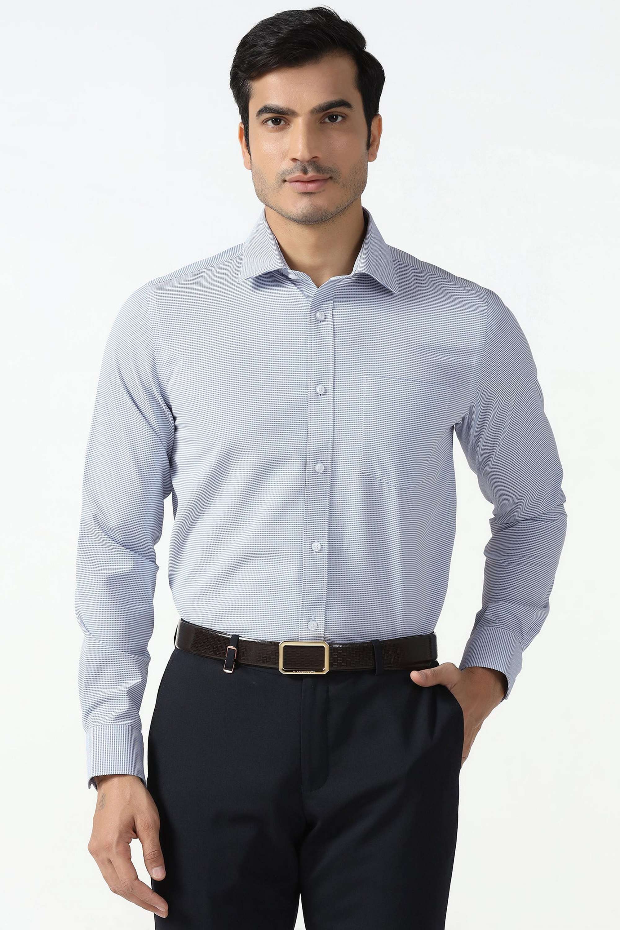 Dobby-Polyester-Slim-Fit-Men-s-Formal-Wear-Shirt