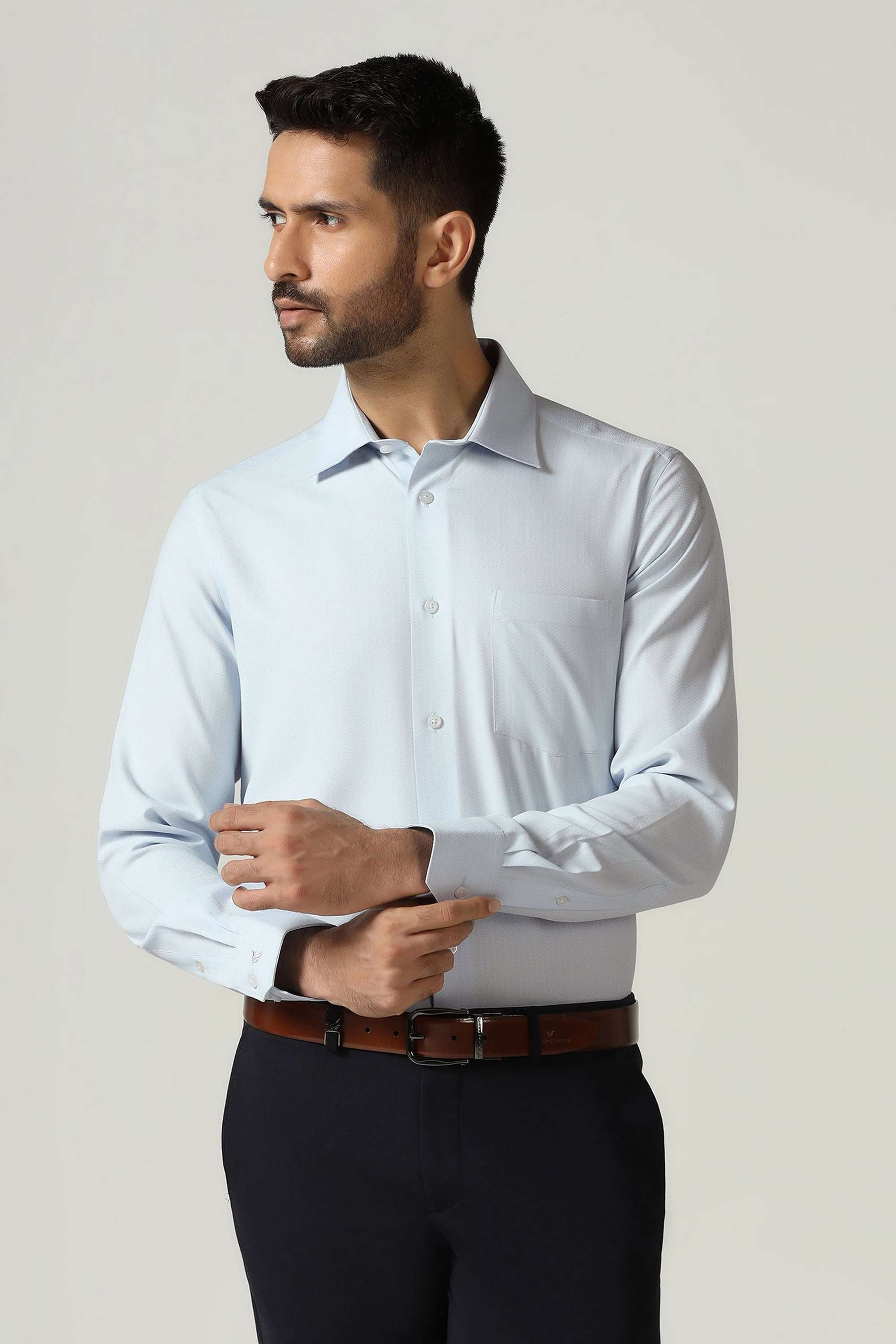 Dobby-Polyester-Slim-Fit-Men-s-Formal-Wear-Shirt