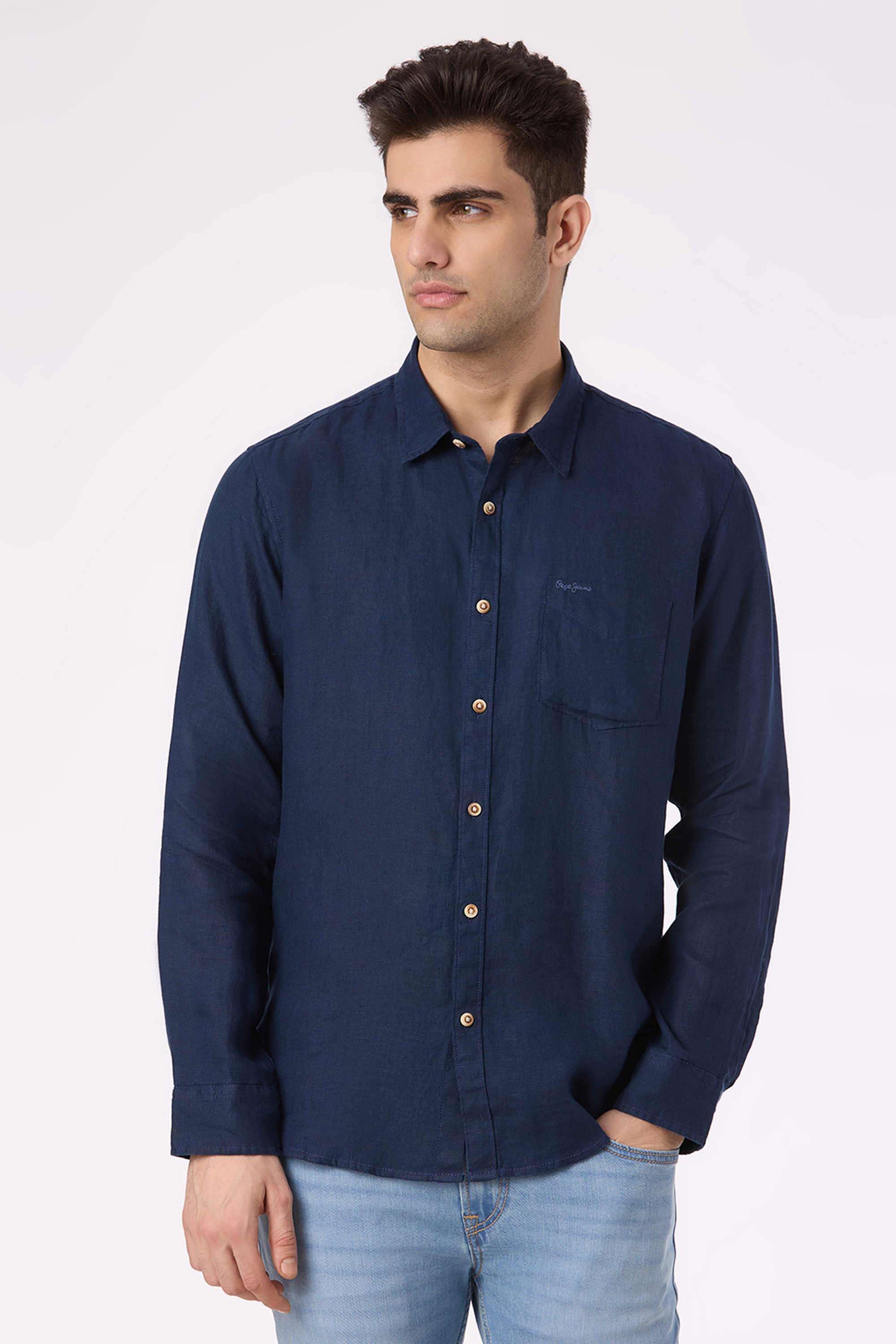 Solid-Linen-Regular-Fit-Men-Casual-Shirt