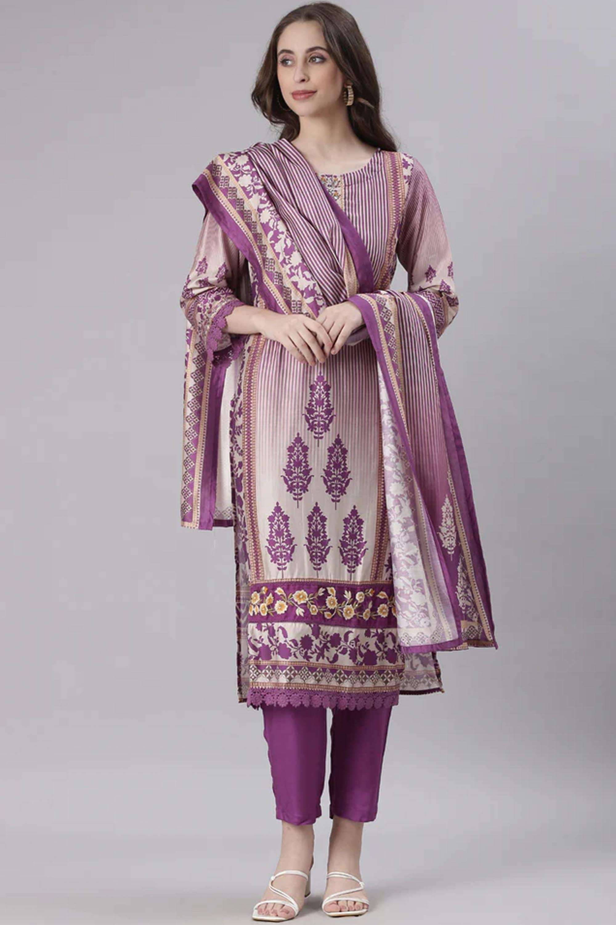 Printed-Blended-Fabric-Round-Neck-Women-s-Casual-Wear-Kurta-Set