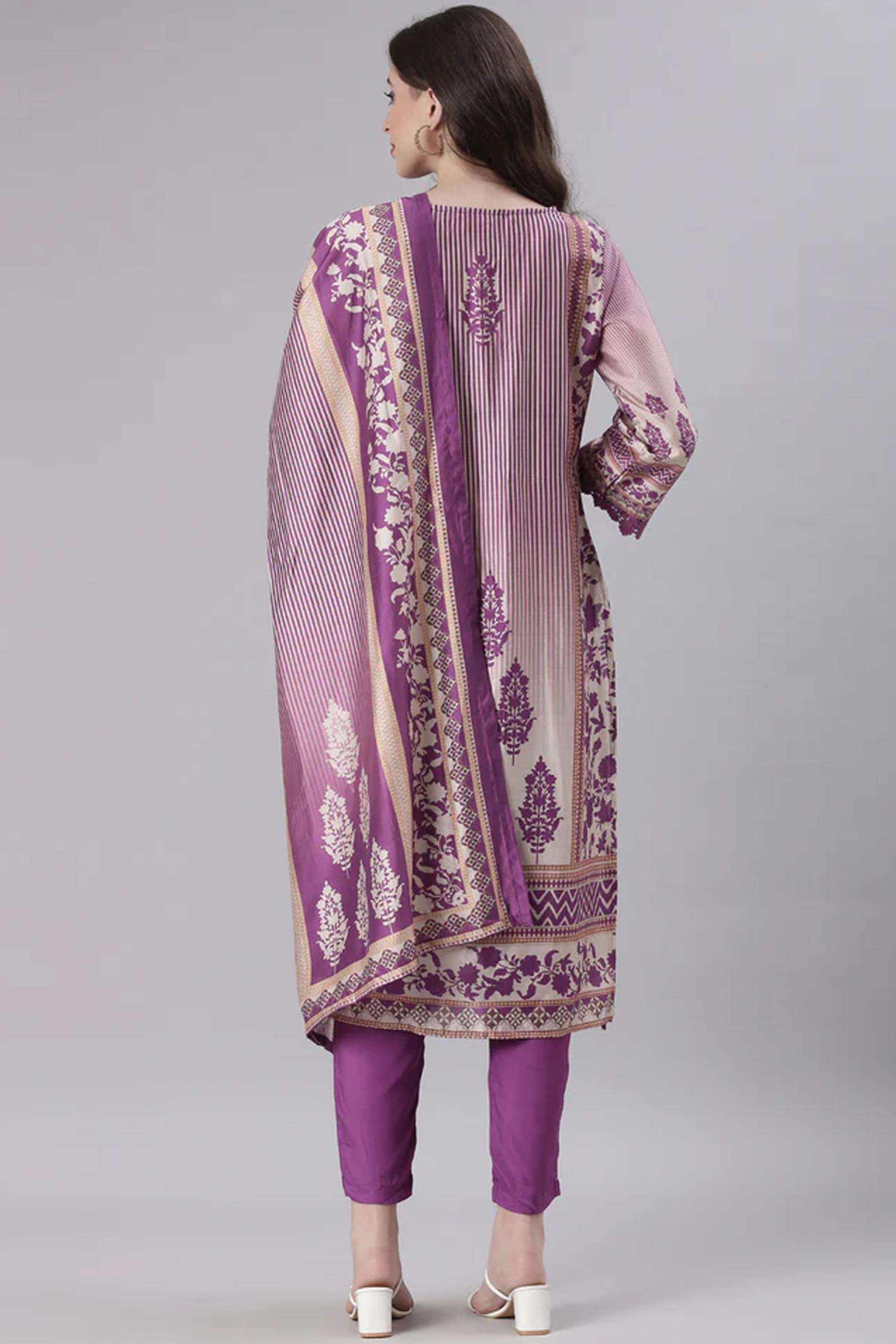 Printed-Blended-Fabric-Round-Neck-Women-s-Casual-Wear-Kurta-Set