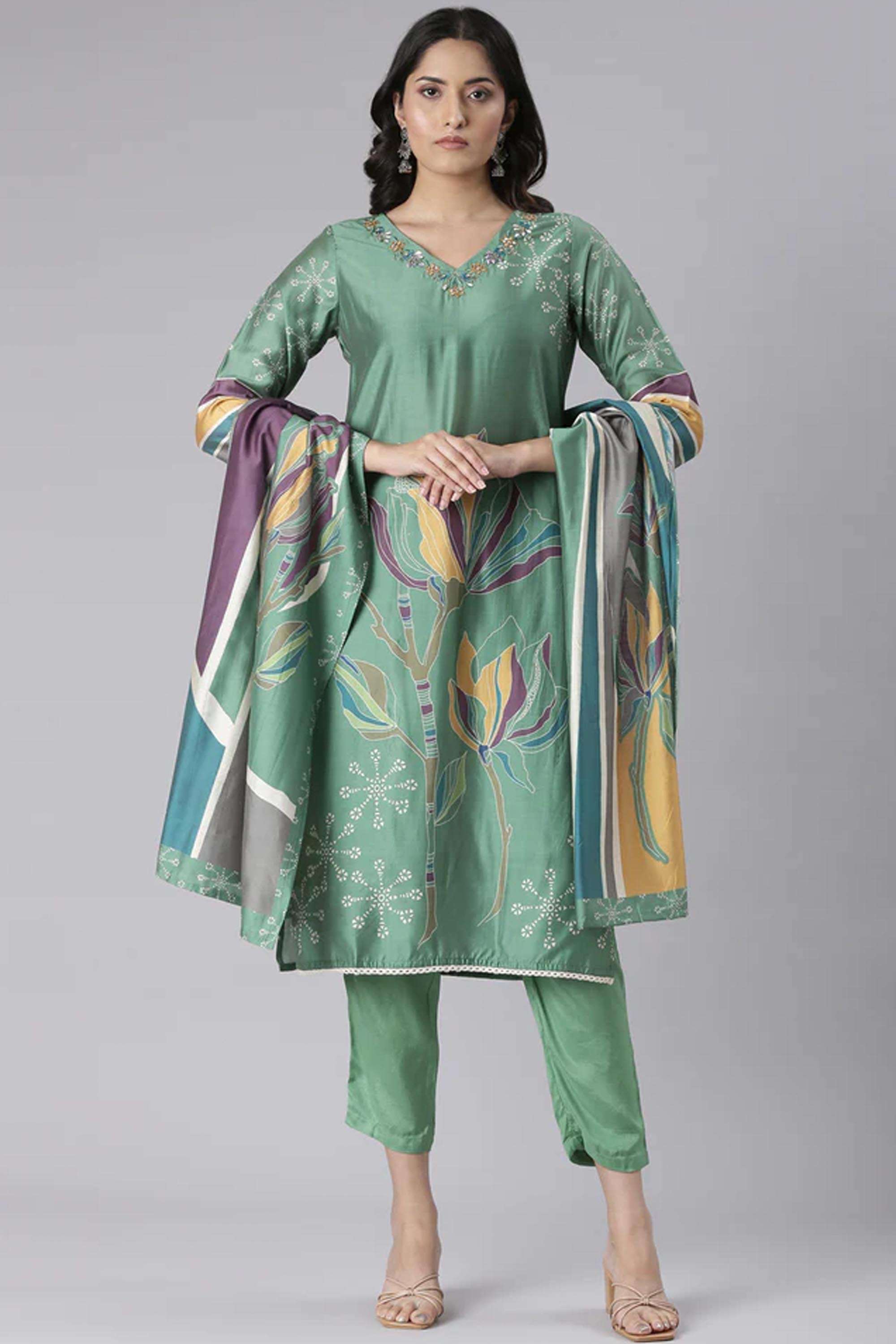 Printed-Modal-V-Neck-Women-s-Casual-Wear-Kurta-Set