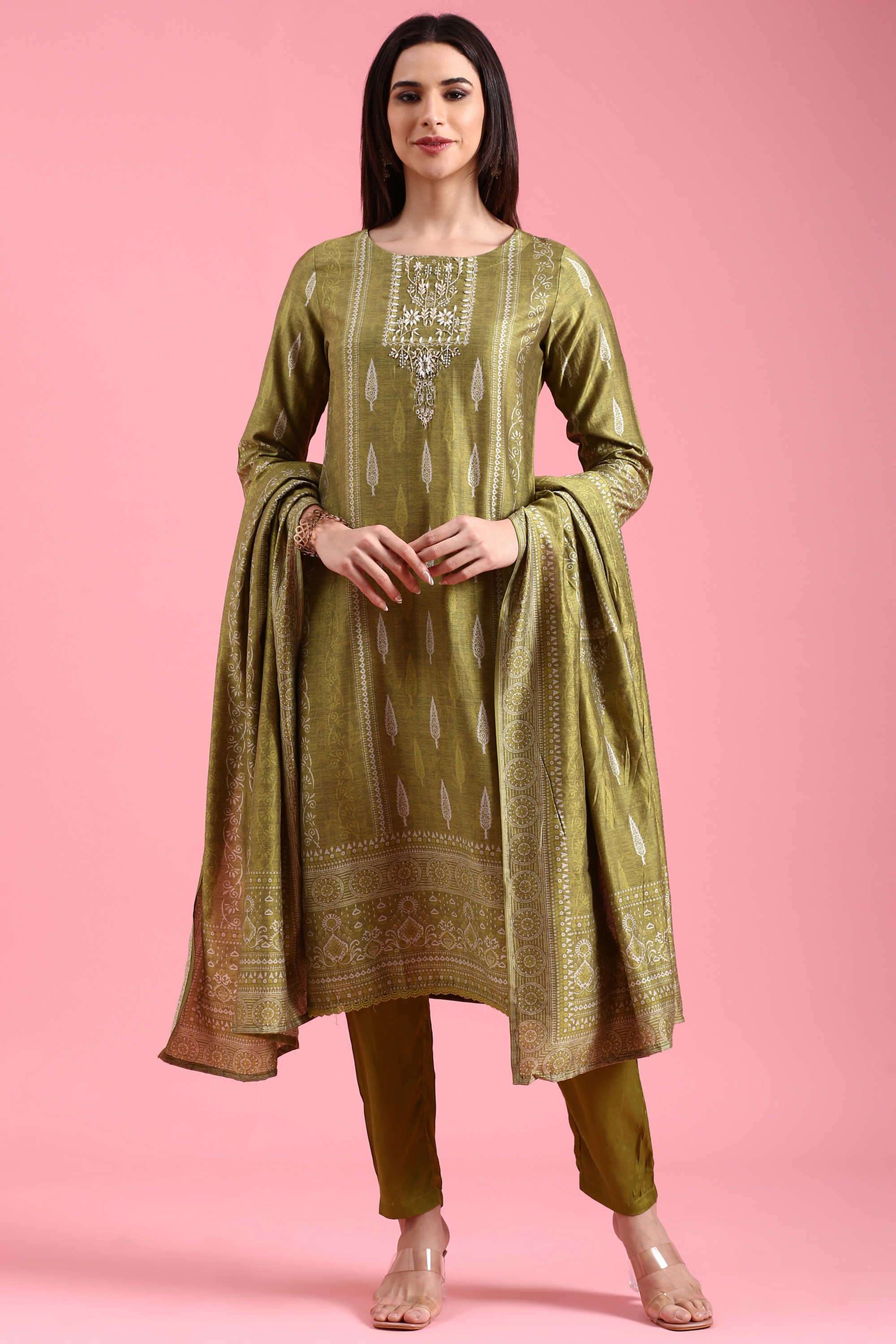 Embroidered-Organza-Round-Neck-Women-s-Festive-Wear-Kurta-Set