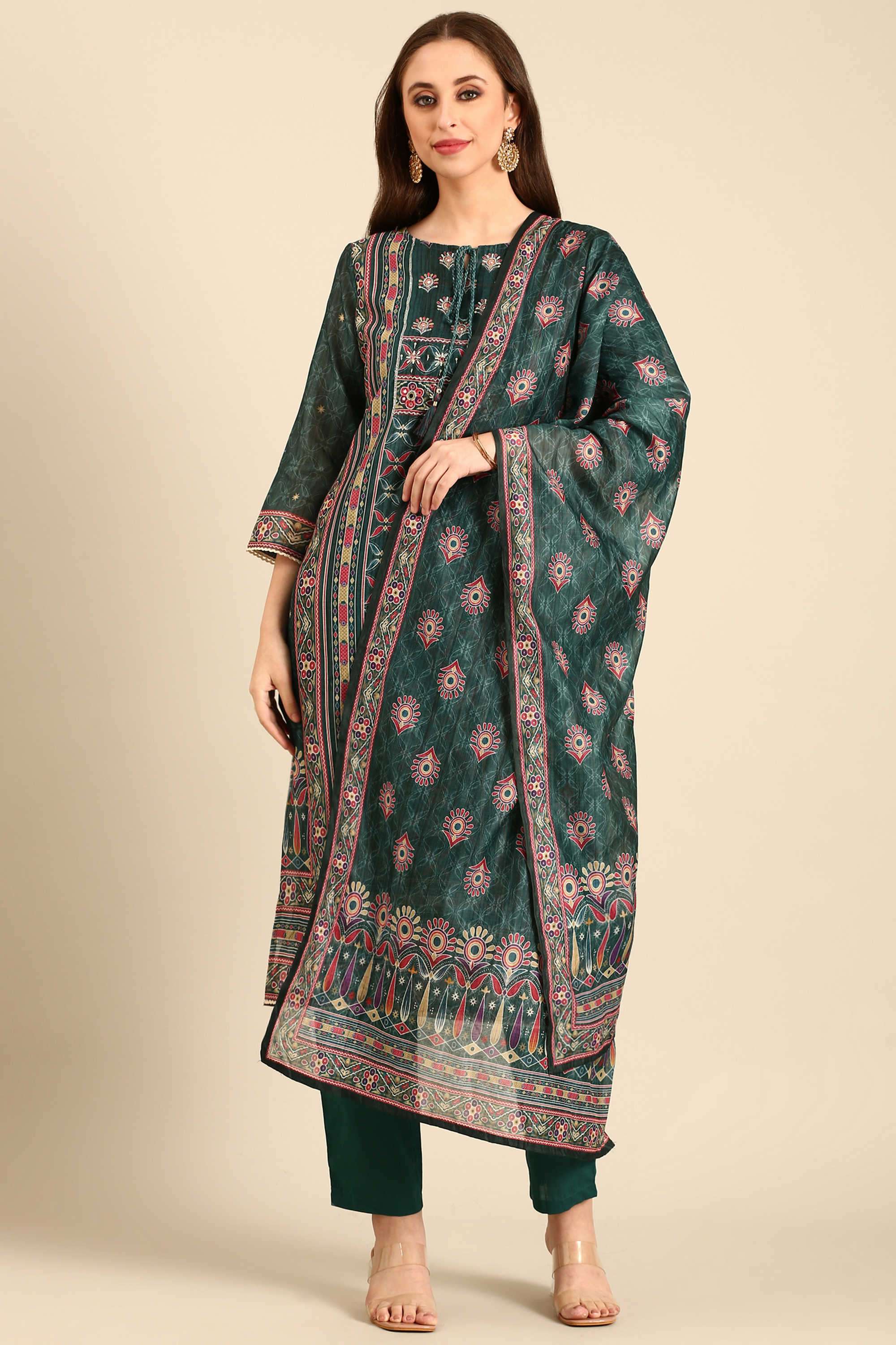 Printed-Organza-Round-Neck-Women-s-Festive-Wear-Kurta-Set