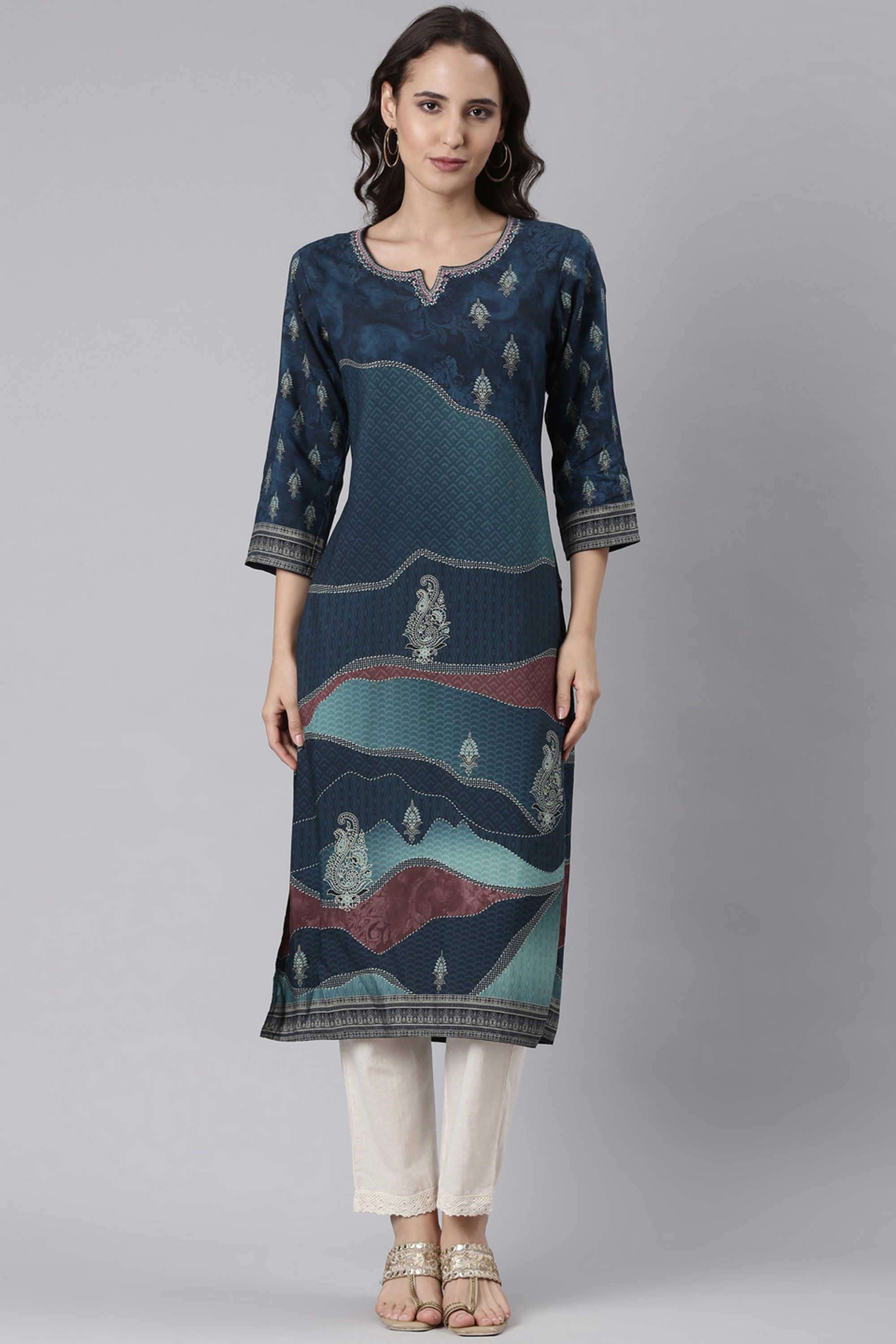 Printed-Rayon-Round-Neck-Women-s-Casual-Wear-Kurta