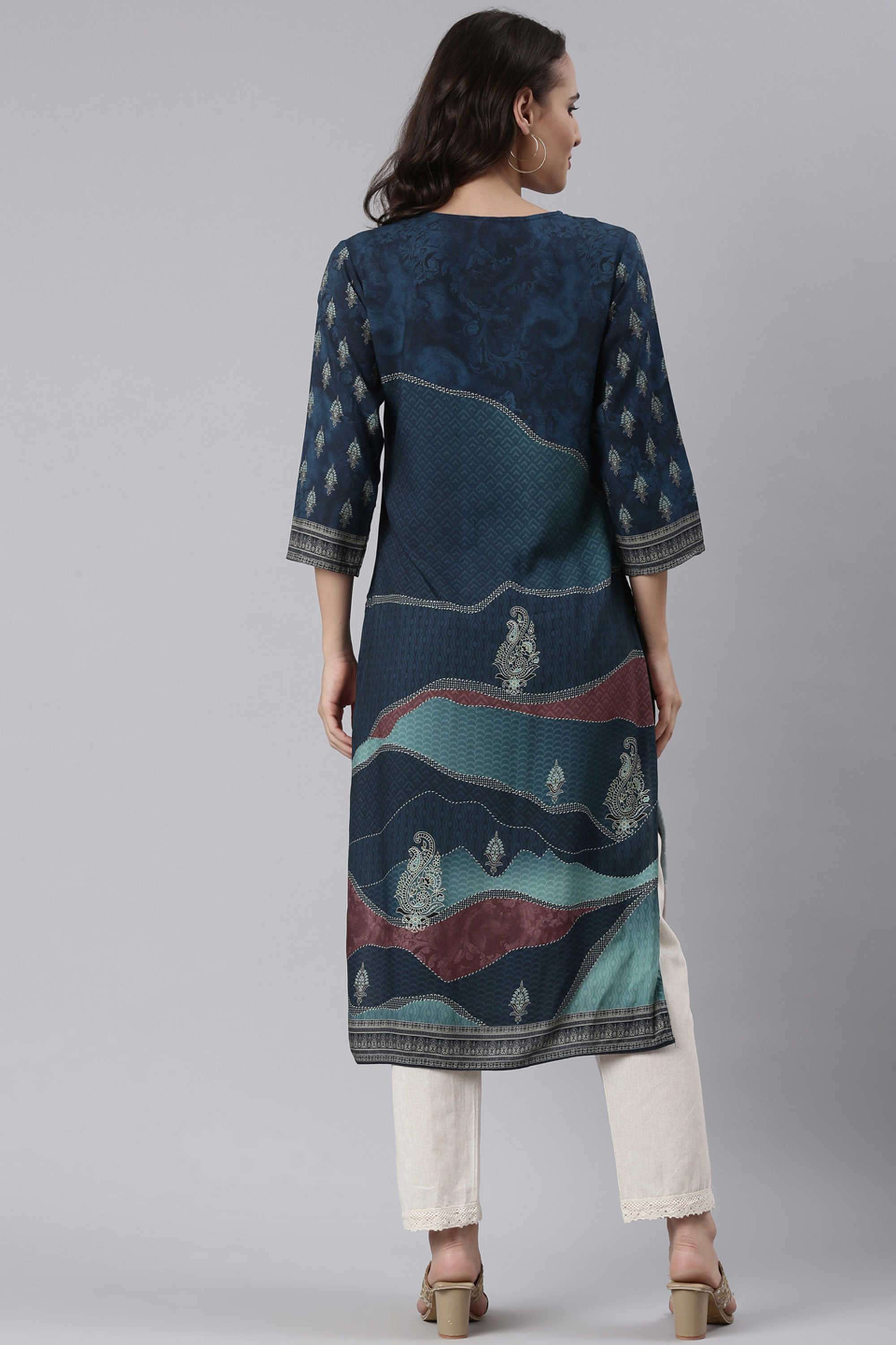 Printed-Rayon-Round-Neck-Women-s-Casual-Wear-Kurta