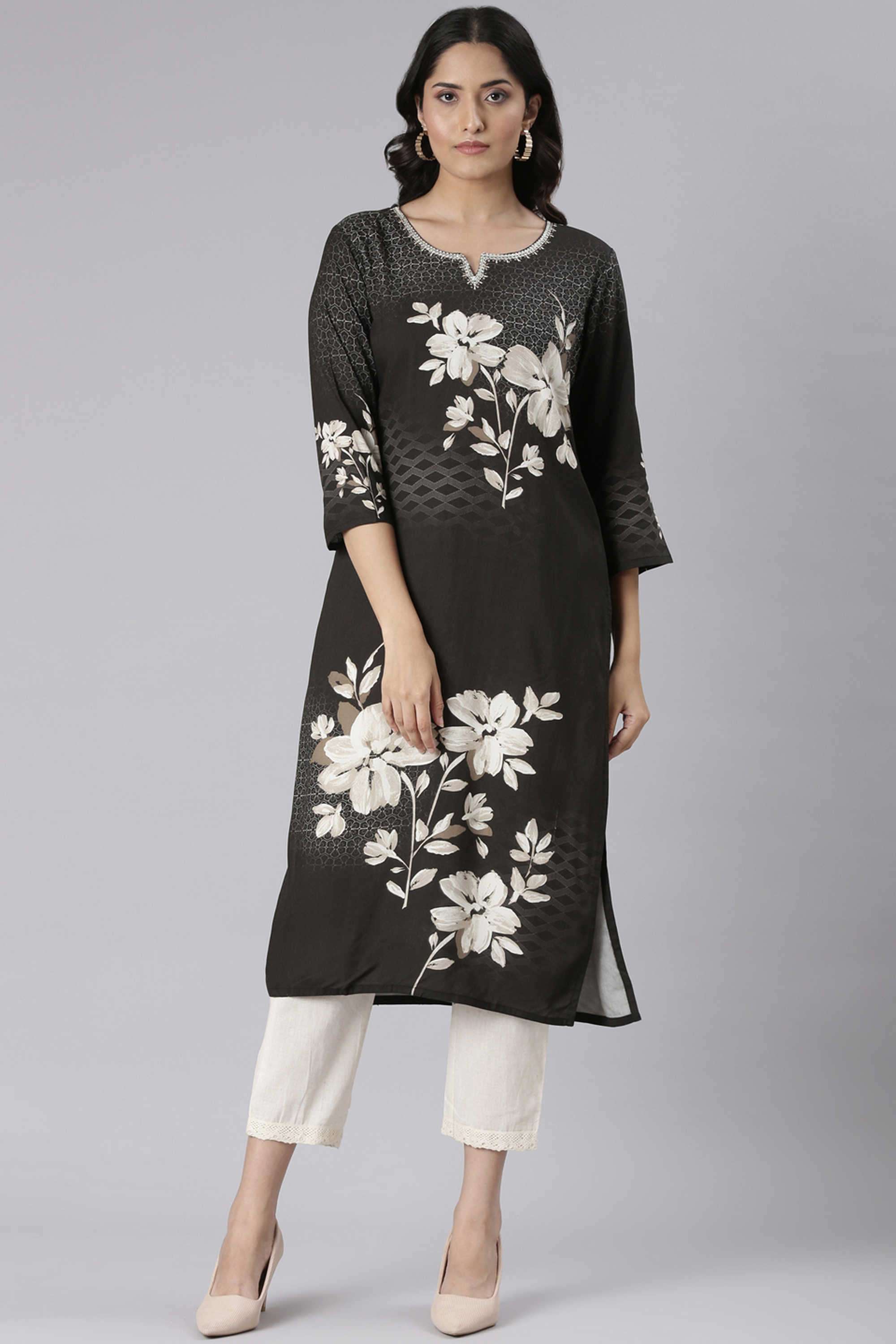 Floral-Rayon-Round-Neck-Women-s-Ethnic-Kurta