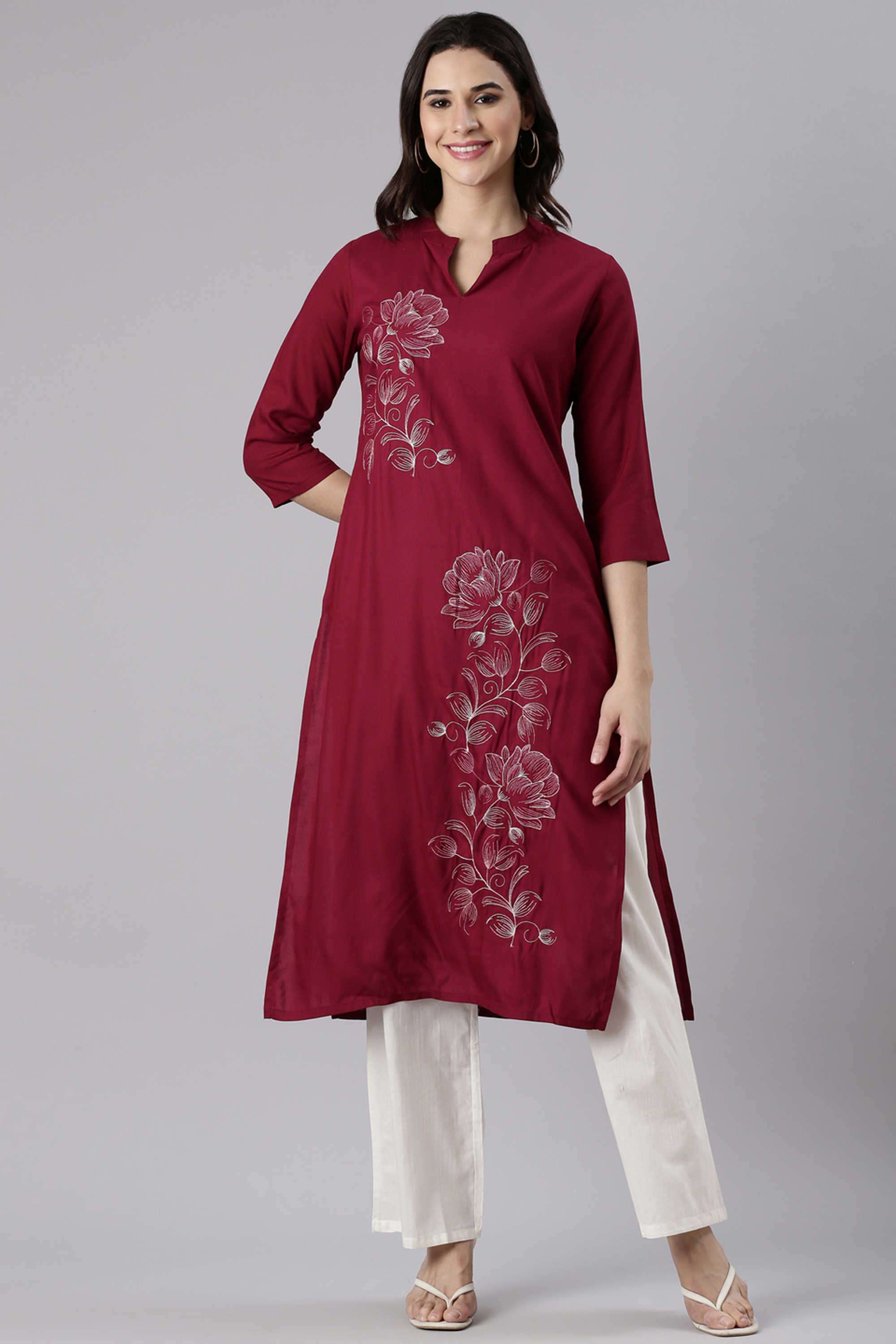 Floral-Rayon-Collared-Women-s-Casual-Wear-Kurta