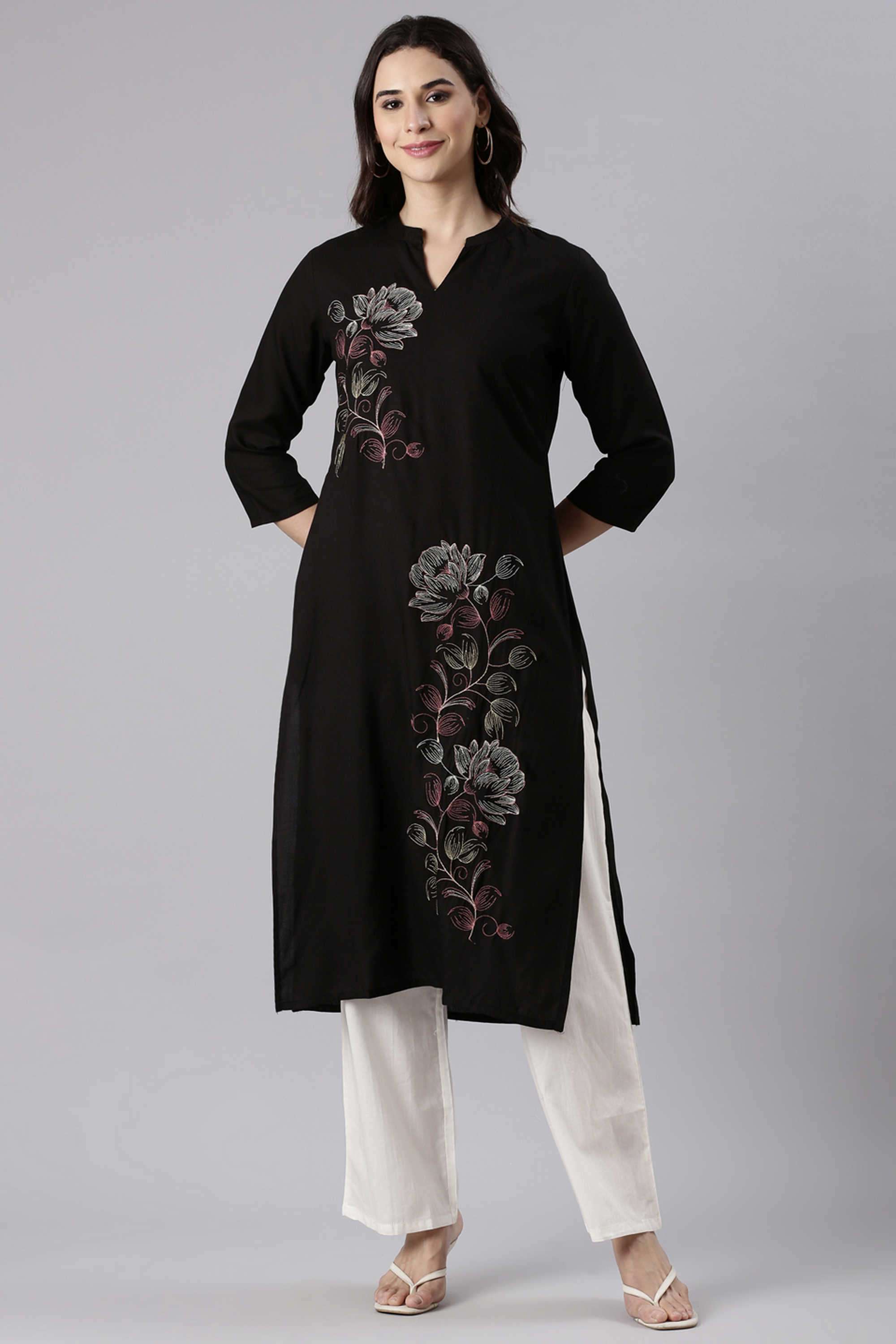 Floral-Rayon-Collared-Women-s-Casual-Wear-Kurta