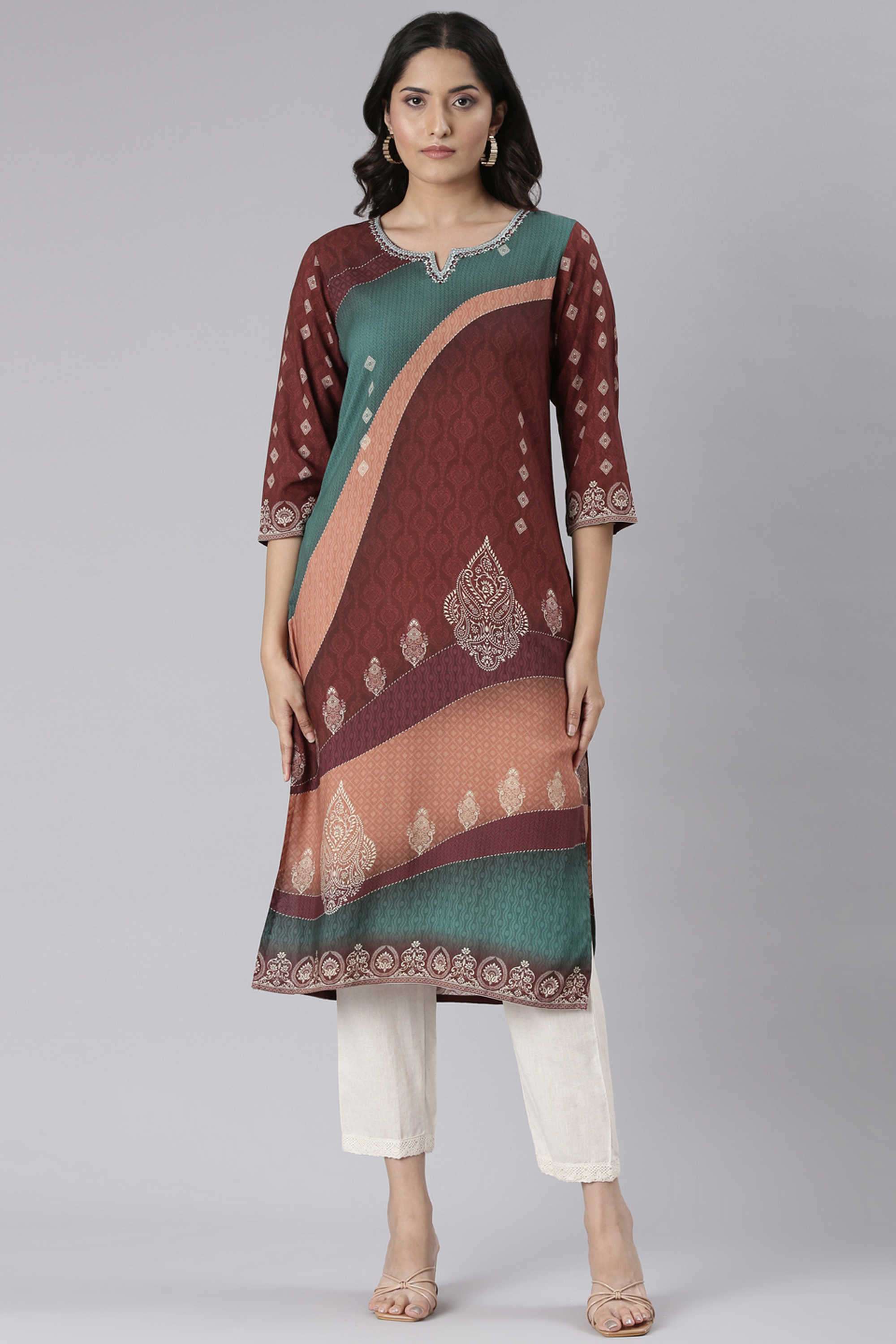 Printed-Rayon-Round-Neck-Women-s-Ethnic-Kurta