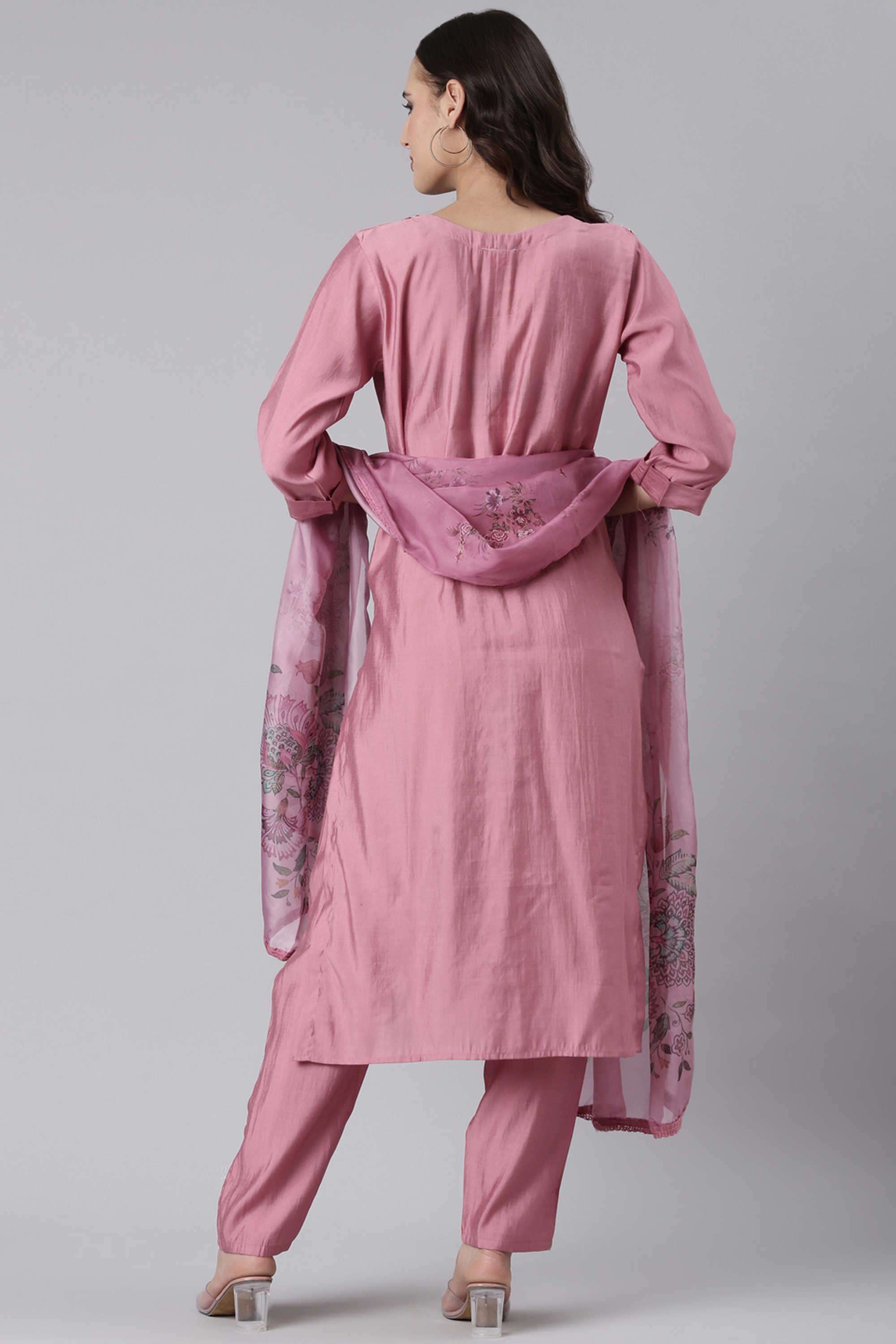 Embellished-Blended-Fabric-Round-Neck-Women-s-Casual-Wear-Kurta-Set