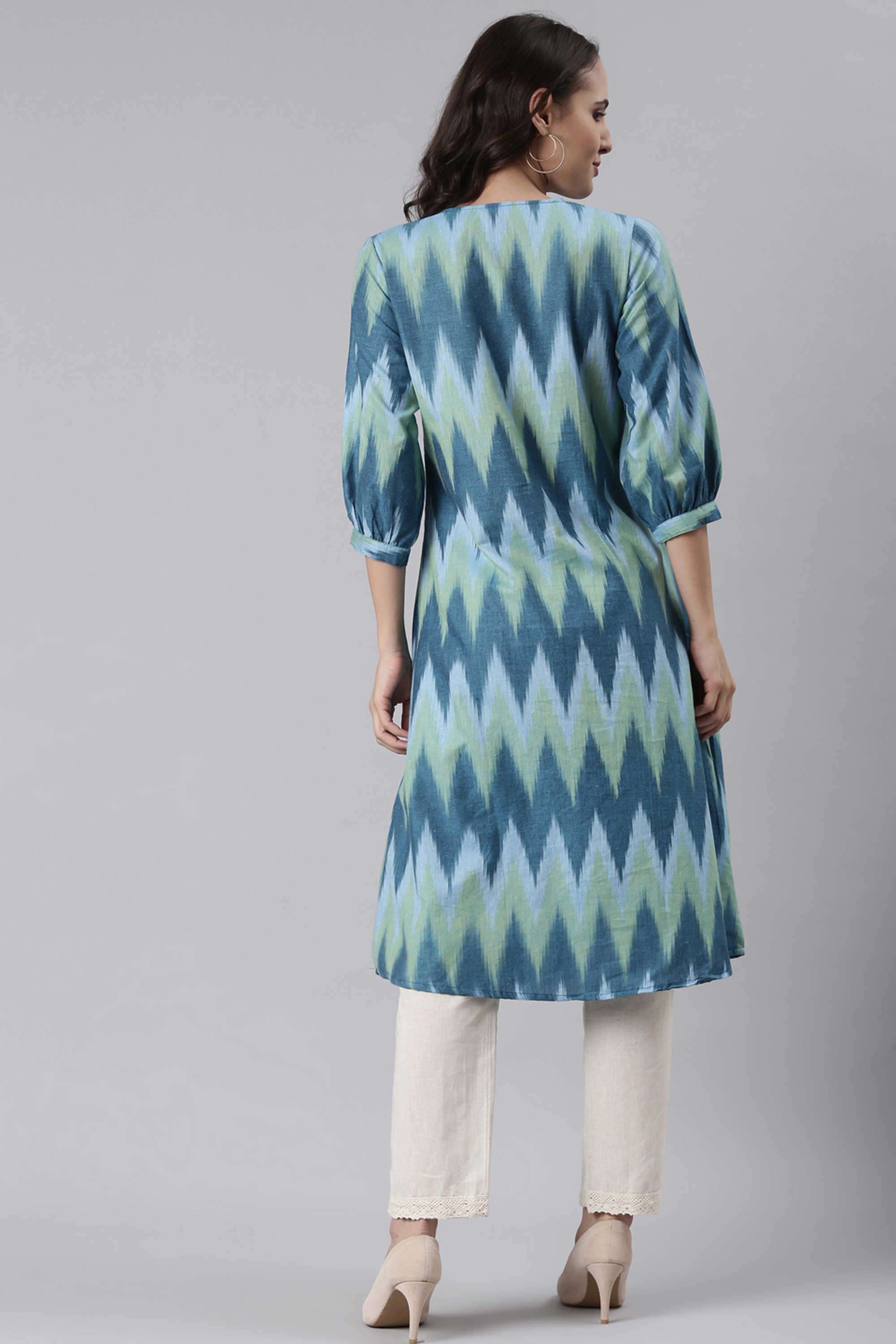 Chevron-Cotton-V-Neck-Women-s-Casual-Wear-Kurta