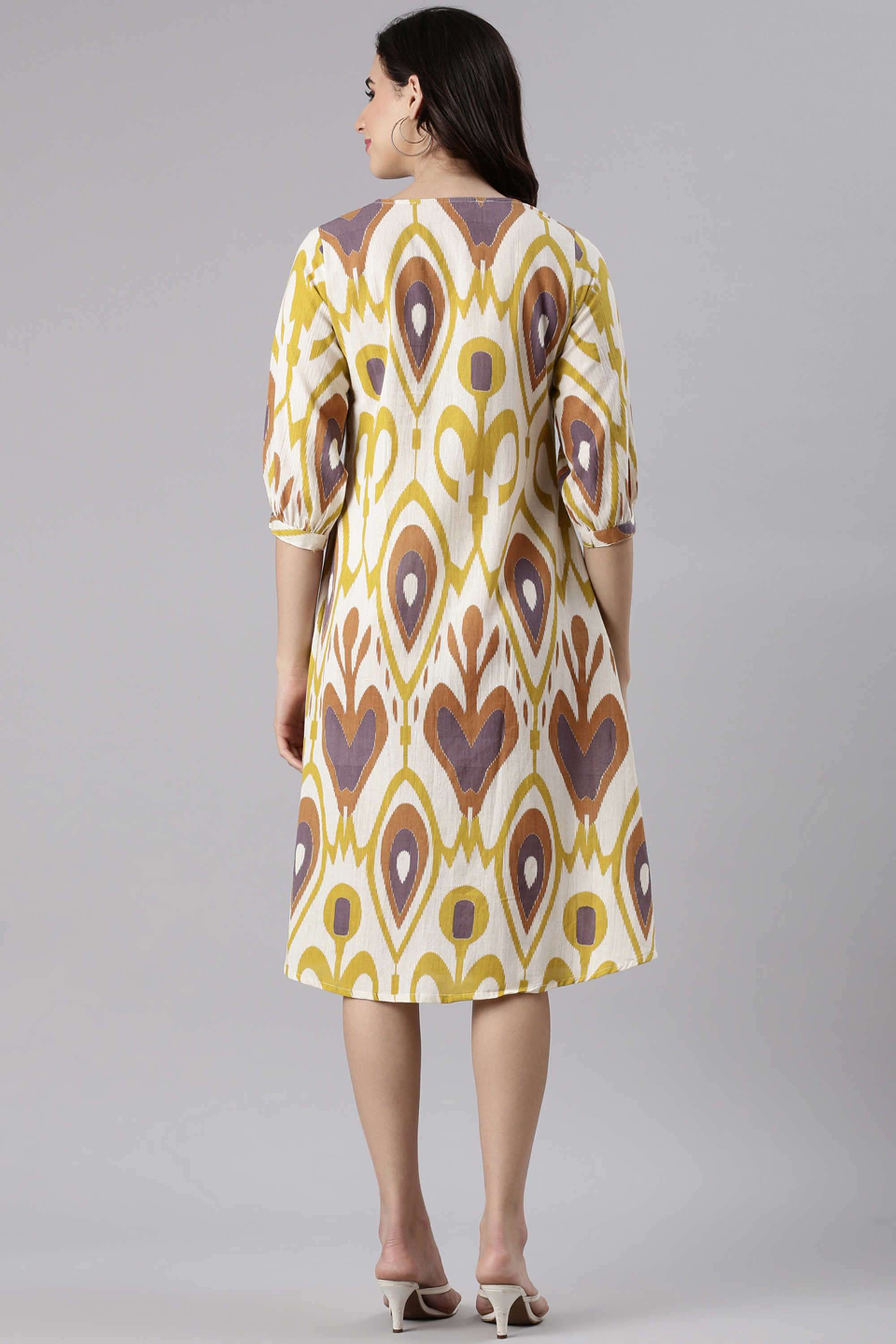 Printed-Blended-Fabric-V-Neck-Women-s-Casual-Wear-Kurta