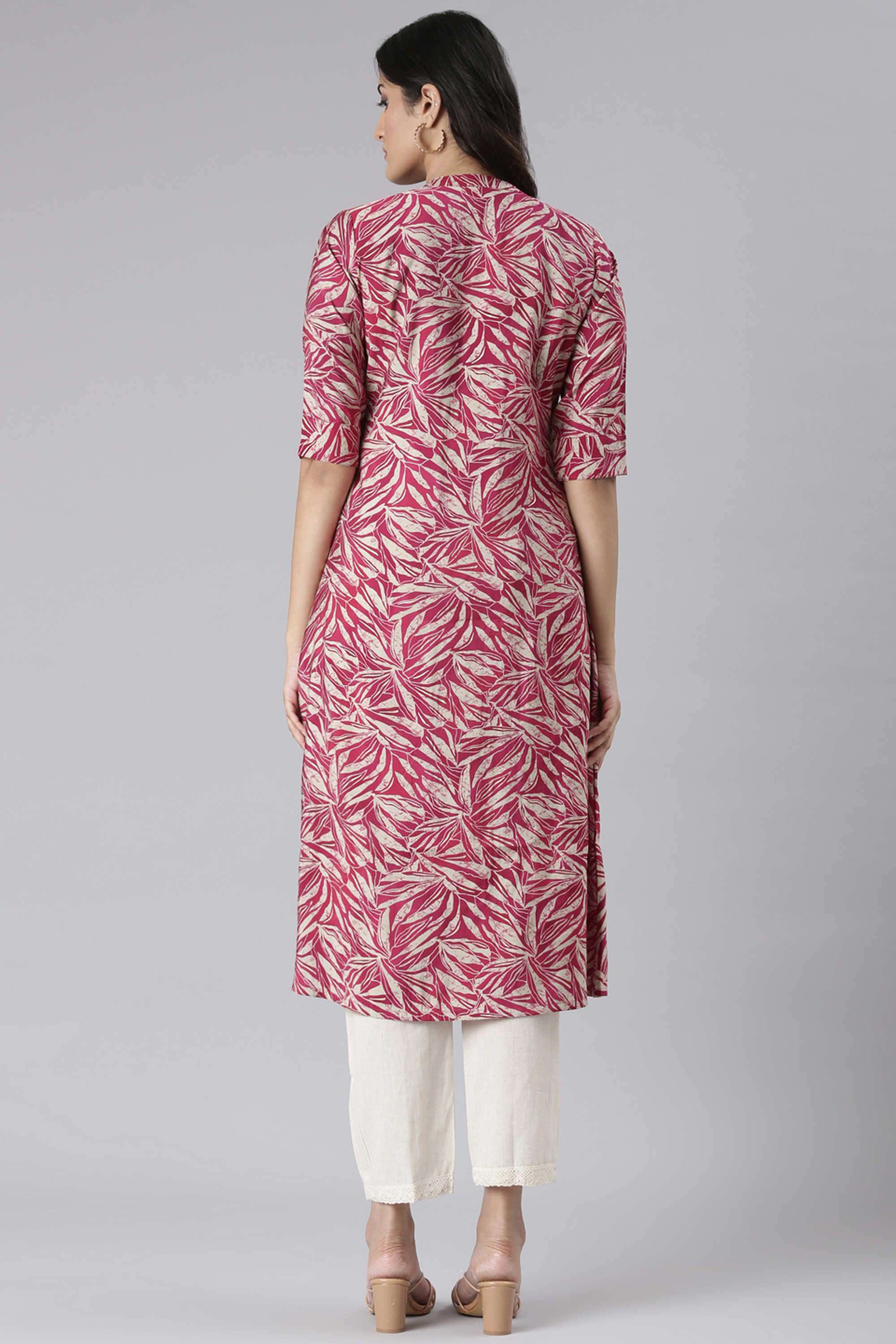 Printed-Blended-Fabric-V-Neck-Women-s-Ethnic-Kurta