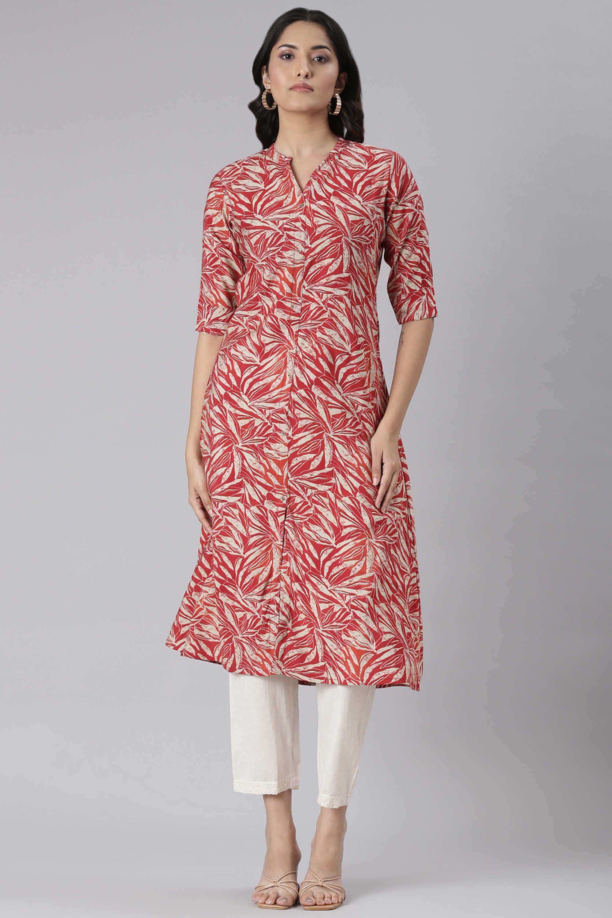 Printed-Blended-Fabric-Collared-Women-s-Ethnic-Kurta