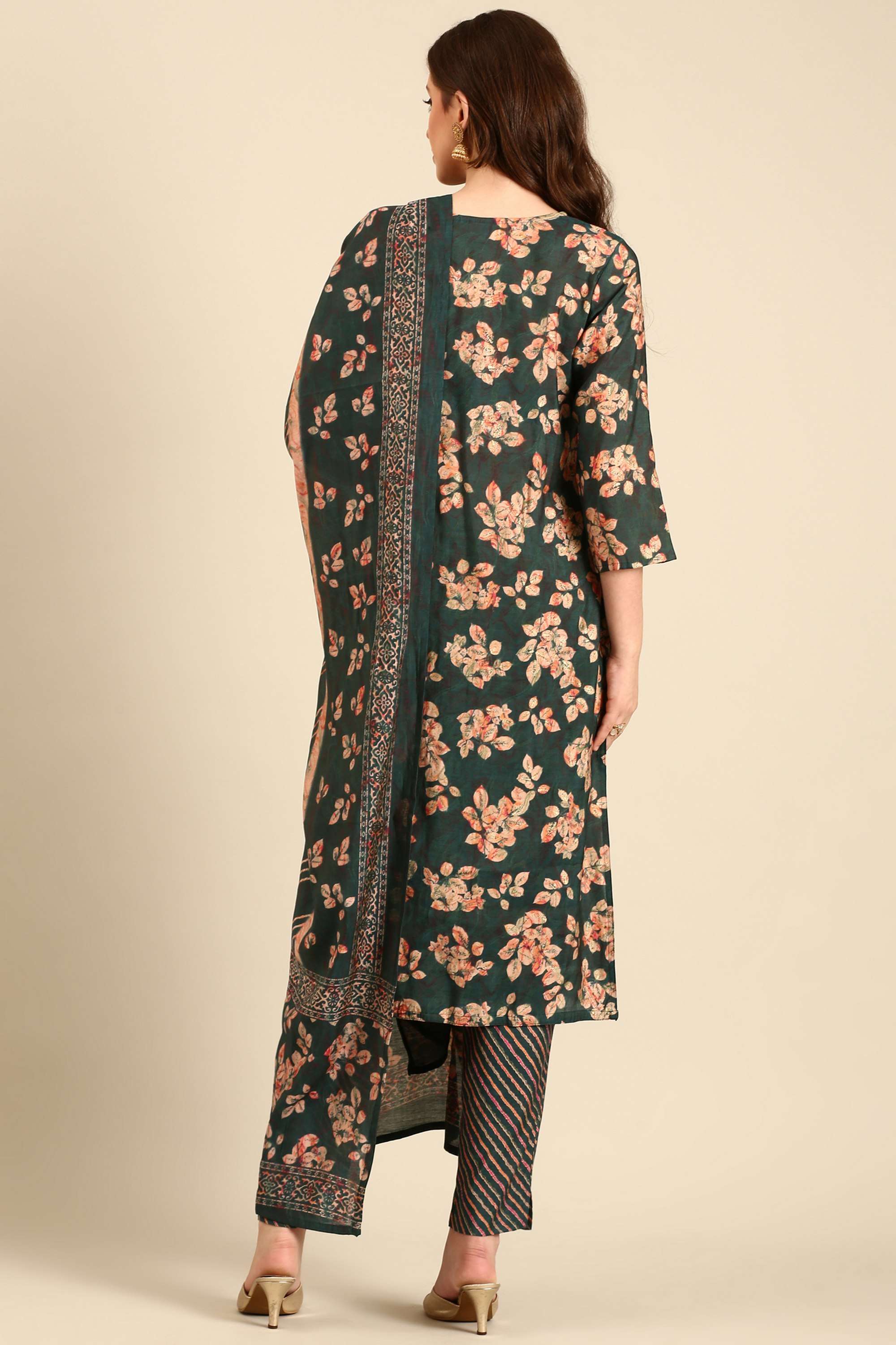 Floral-Silk-Round-Neck-Women-s-Casual-Wear-Kurta-Set