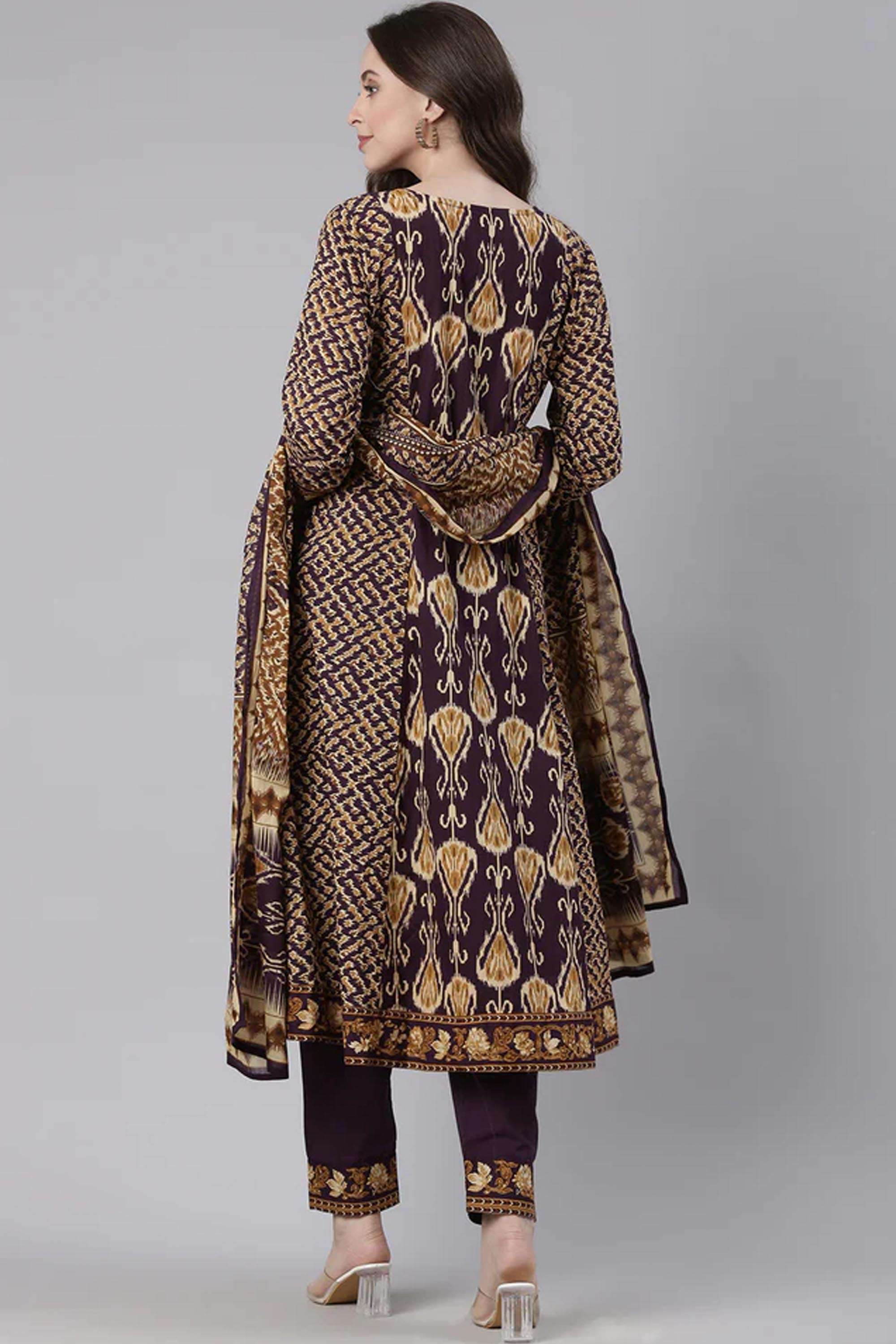 Printed-Rayon-V-Neck-Women-s-Casual-Wear-Kurta-Set