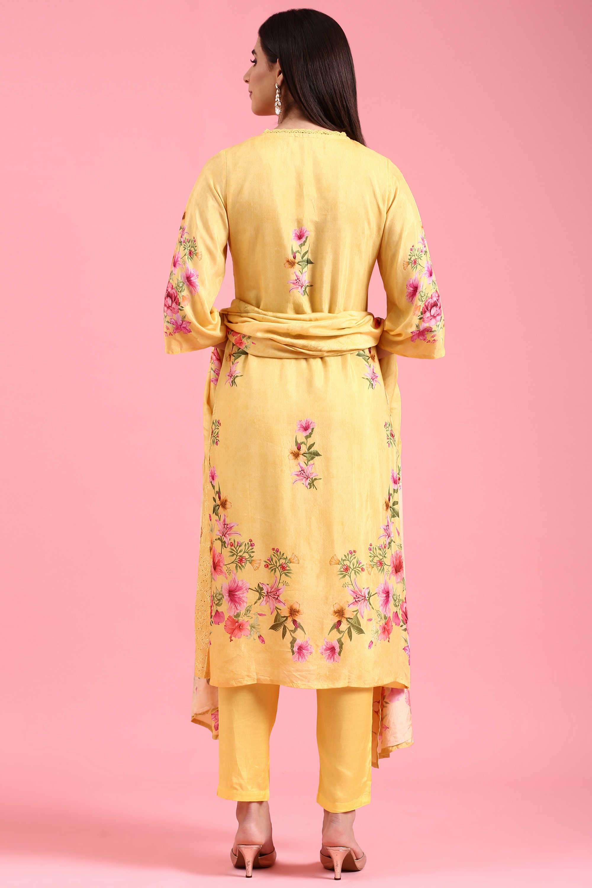 Schiffli-Blended-Fabric-V-Neck-Women-s-Festive-Wear-Kurta-Set