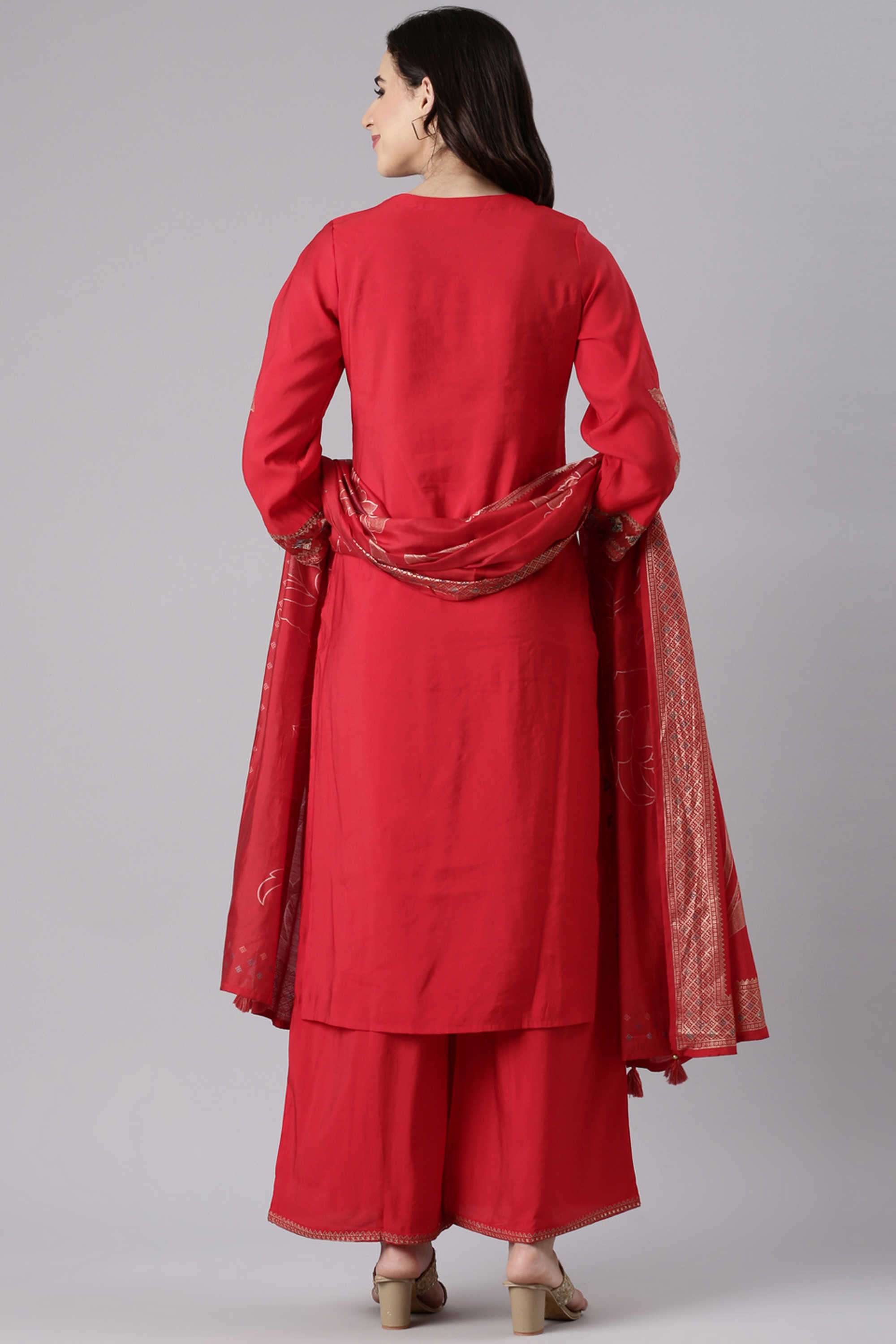 Embroidered-Blended-Fabric-V-Neck-Women-s-Casual-Wear-Kurta-Set