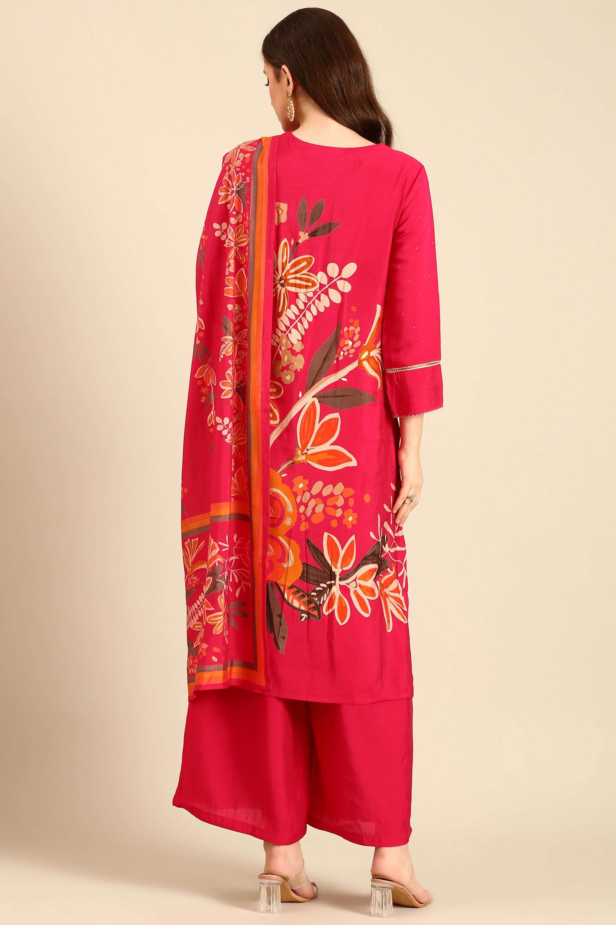 Printed-Polyester-V-Neck-Women-s-Casual-Wear-Kurta-Set
