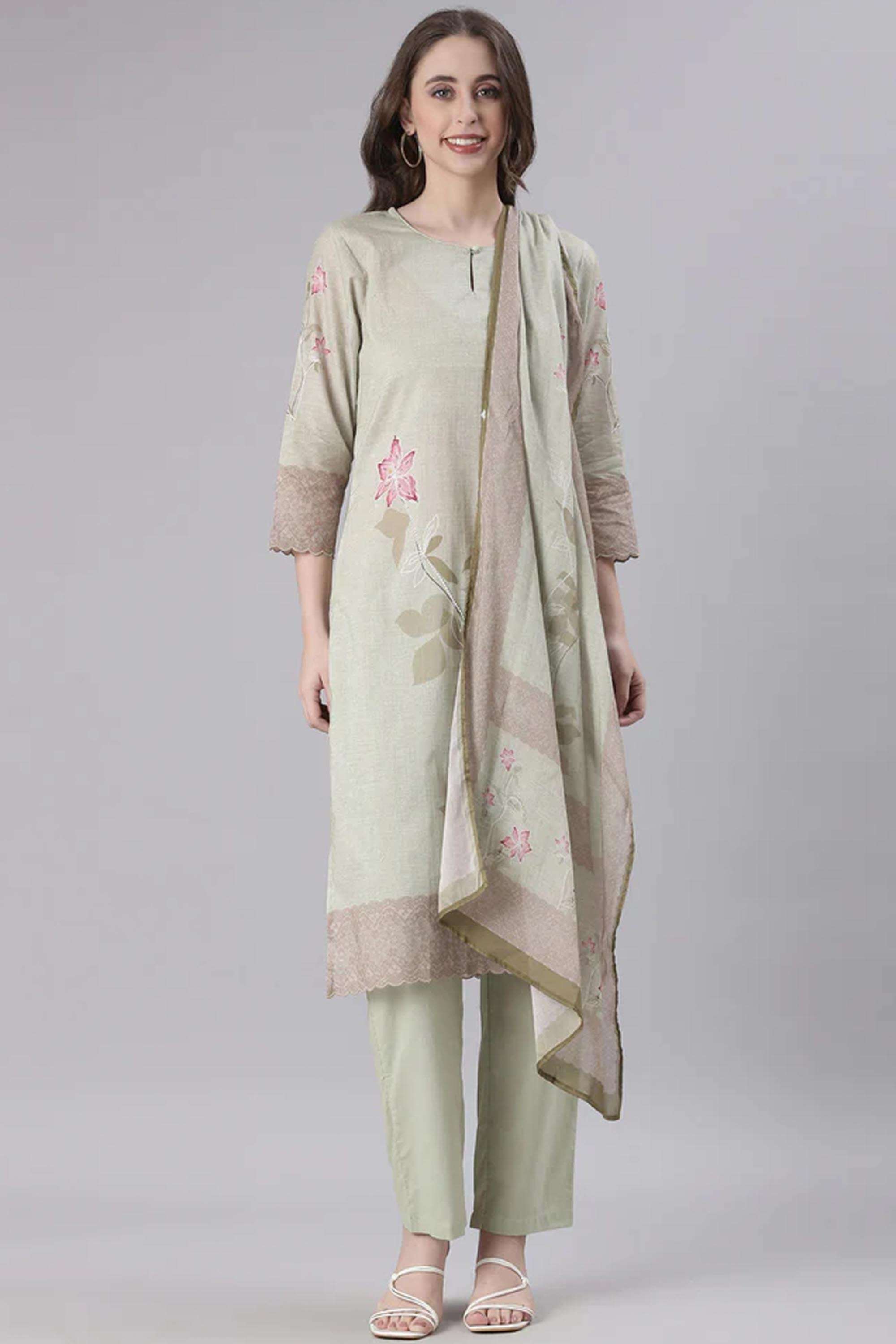 Floral-Cotton-Round-Neck-Women-s-Festive-Wear-Kurta-Set