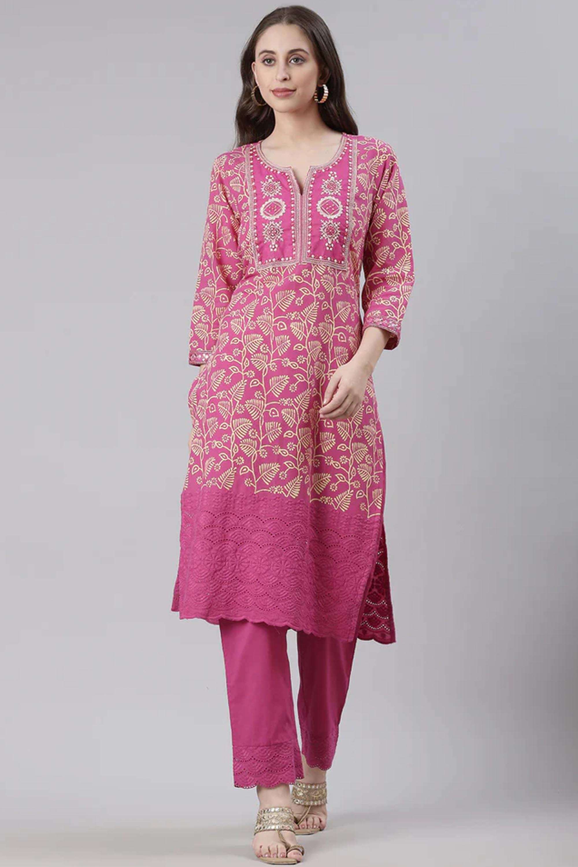Printed-Cotton-Round-Neck-Women-s-Casual-Wear-Kurta-Set