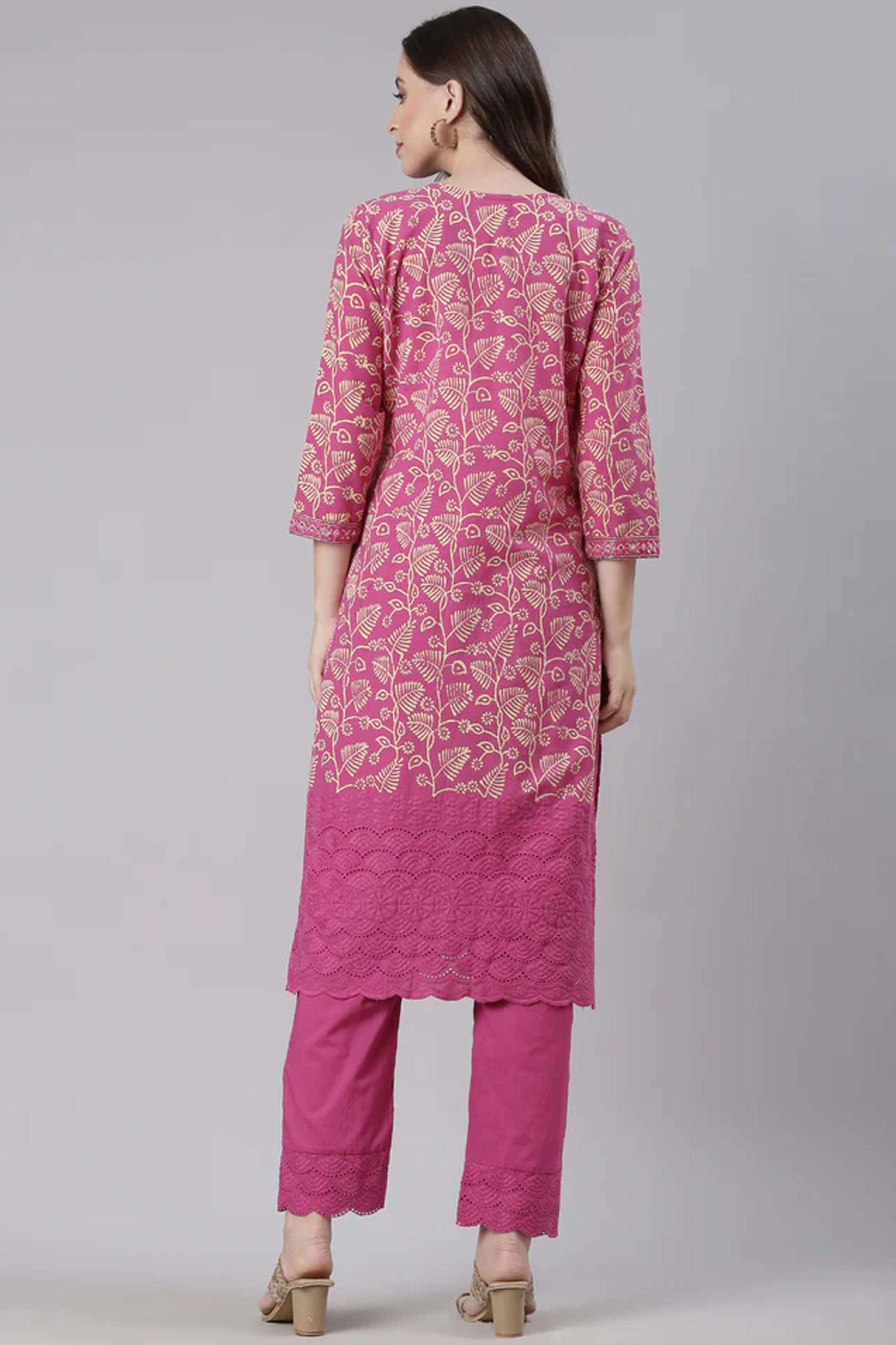 Printed-Cotton-Round-Neck-Women-s-Casual-Wear-Kurta-Set