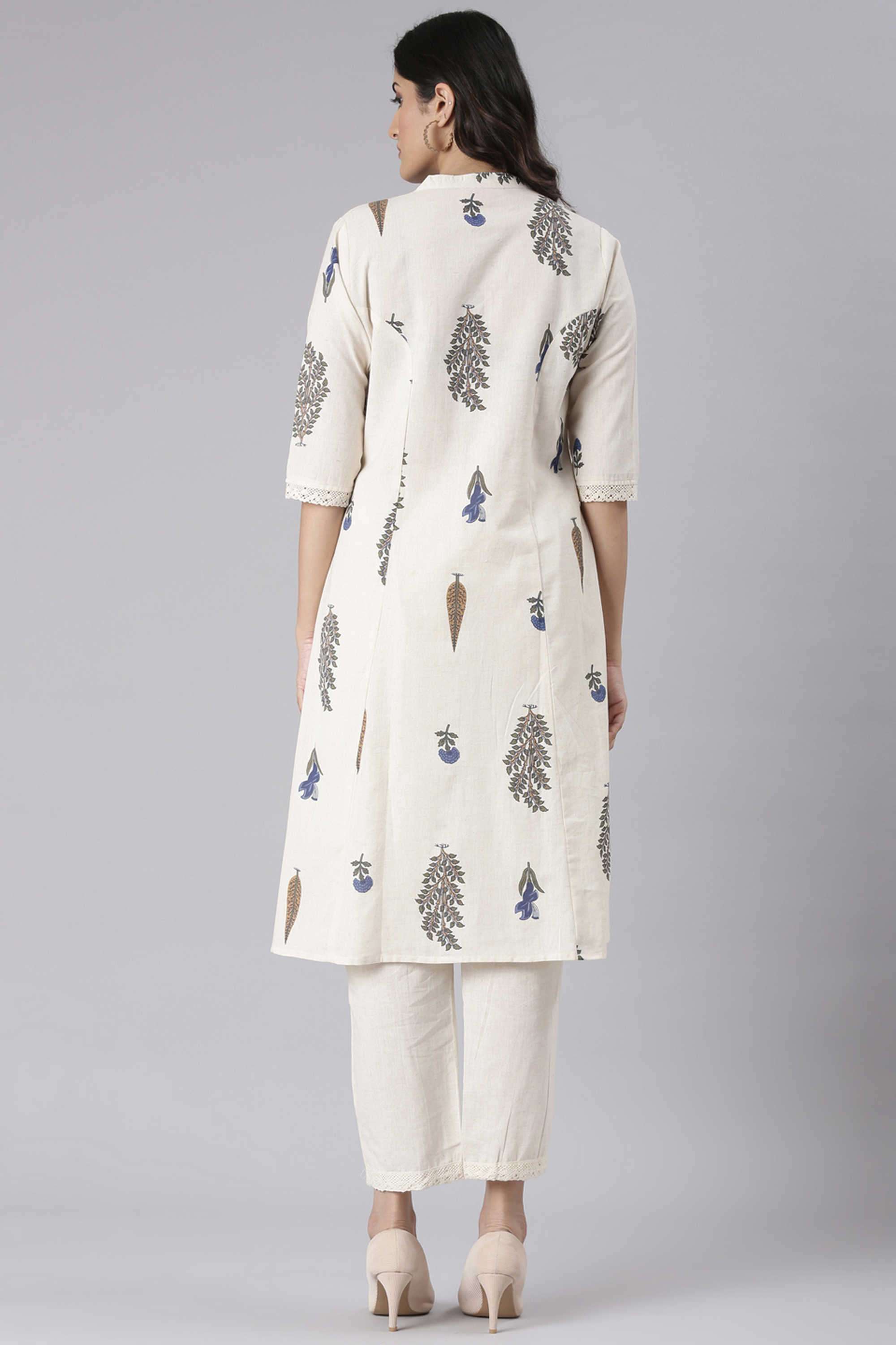 Floral-Blended-Fabric-Collared-Women-s-Ethnic-Kurta-Set