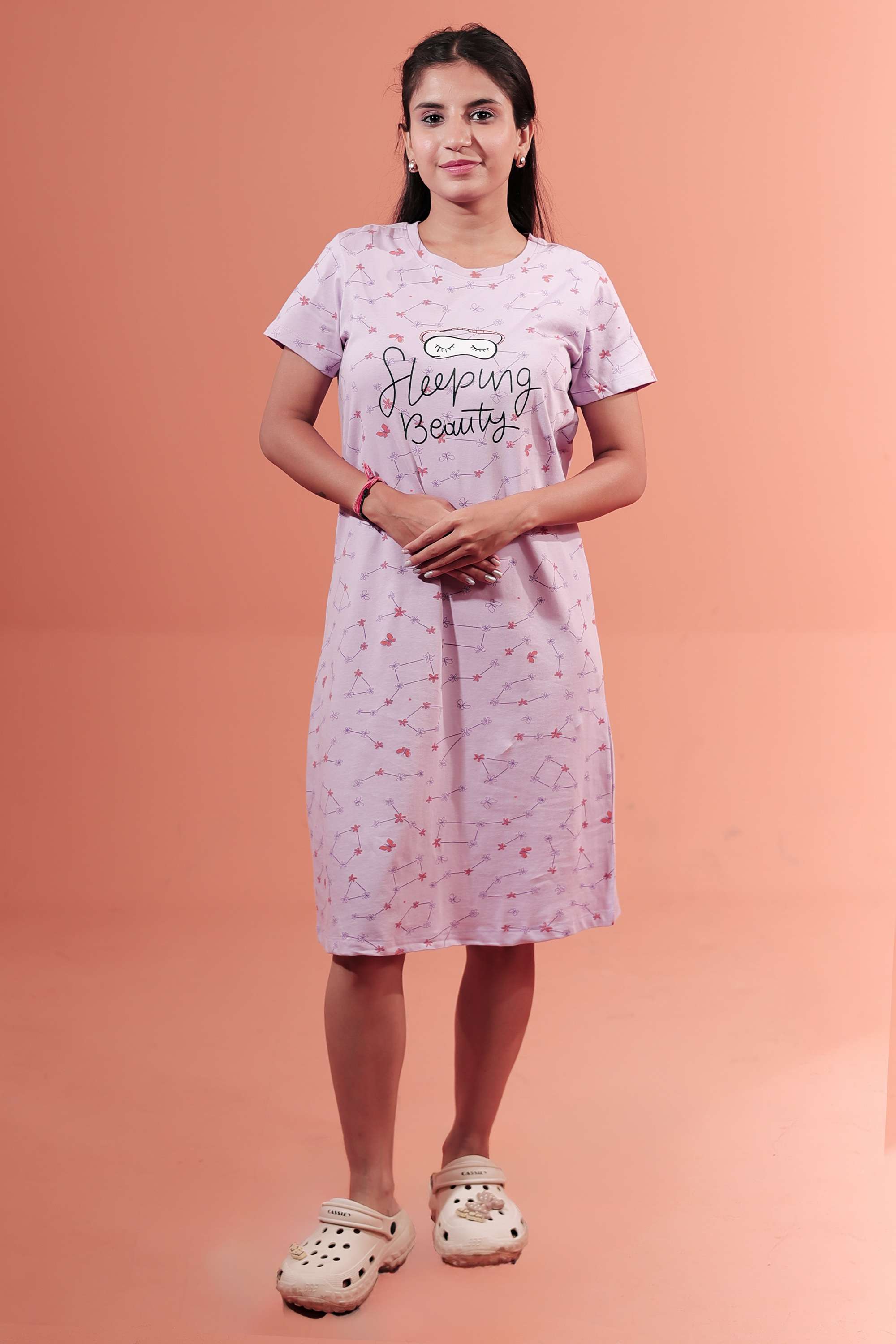 Stripes-Cotton-Regular-Fit-Women-s-T-Shirt-Night-Dress