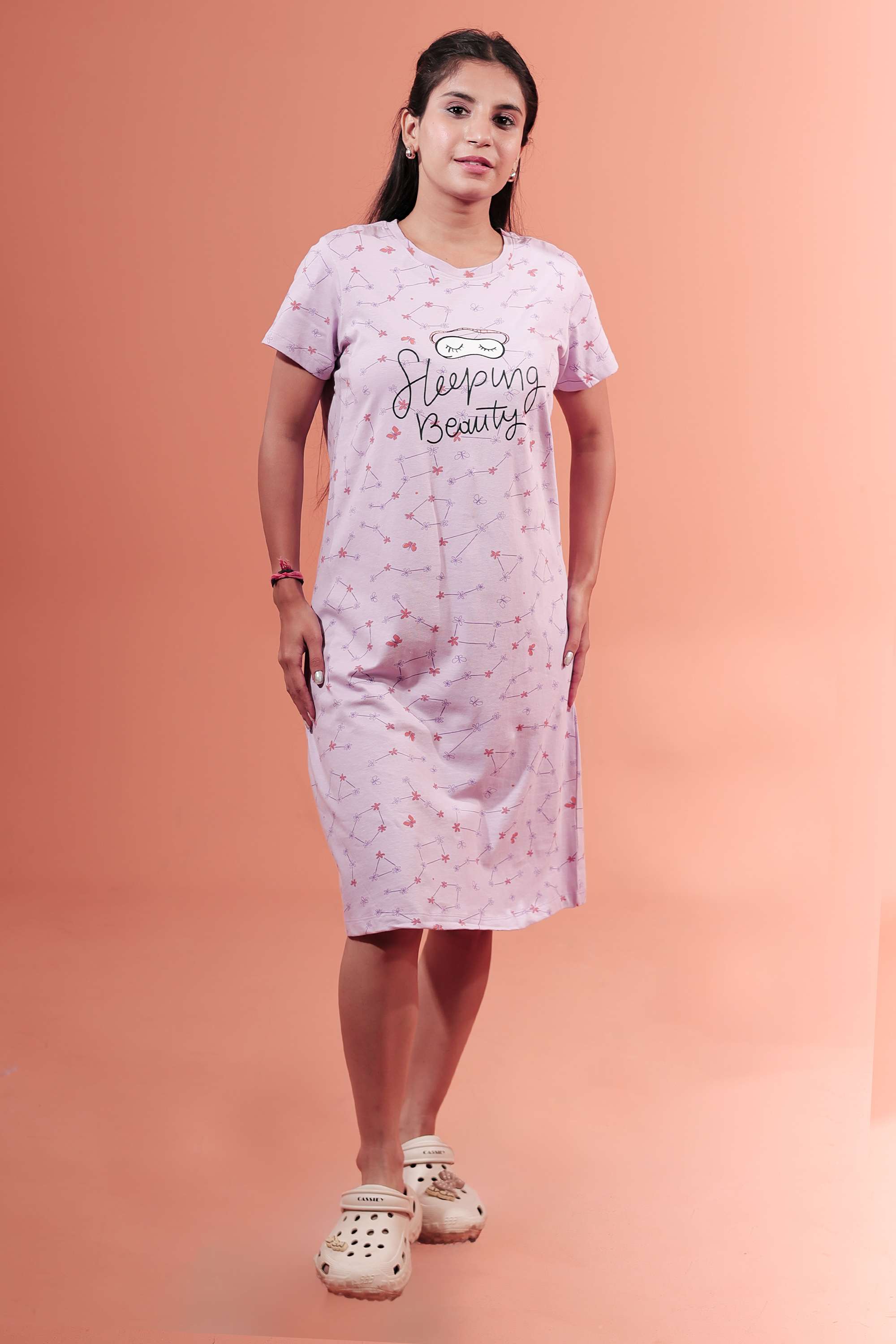 Stripes-Cotton-Regular-Fit-Women-s-T-Shirt-Night-Dress