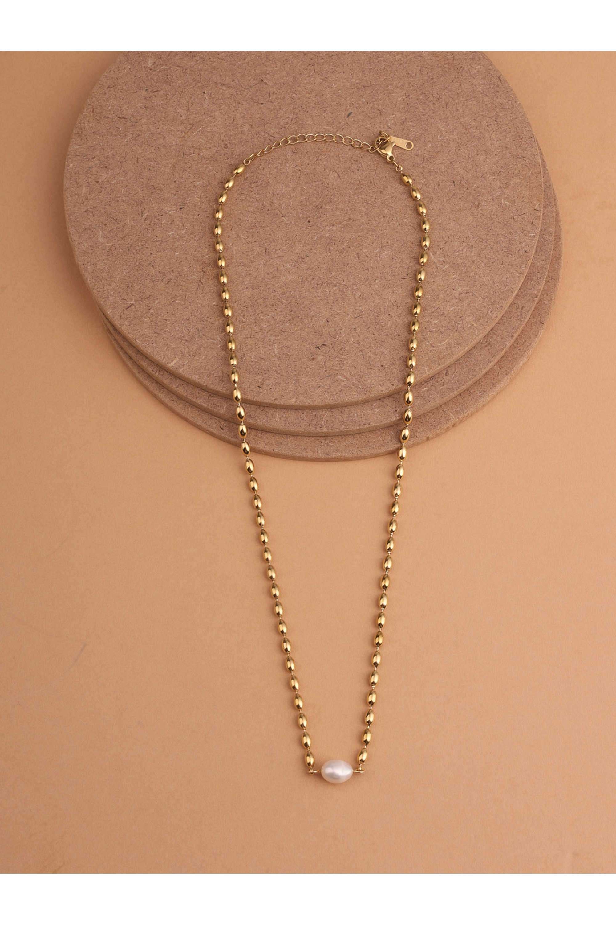 Gold-Beaded-Chain-Pearl-Necklace-for-Women---Waterproof-&-Anti-Tarnish