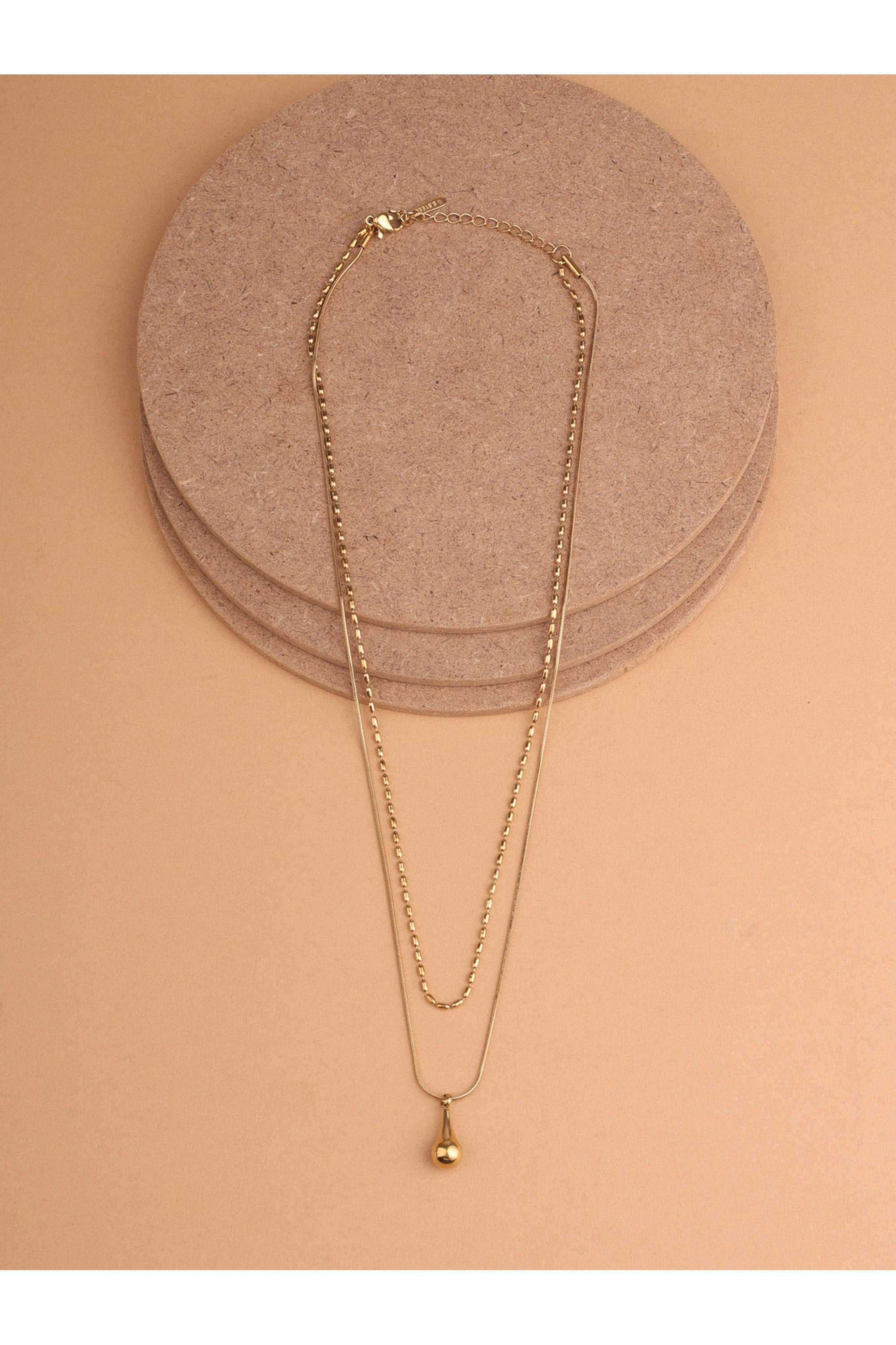 Sleek-Teardrop-Charm-Layer-Necklace-for-Women---Waterproof-&-Anti-Tarnish