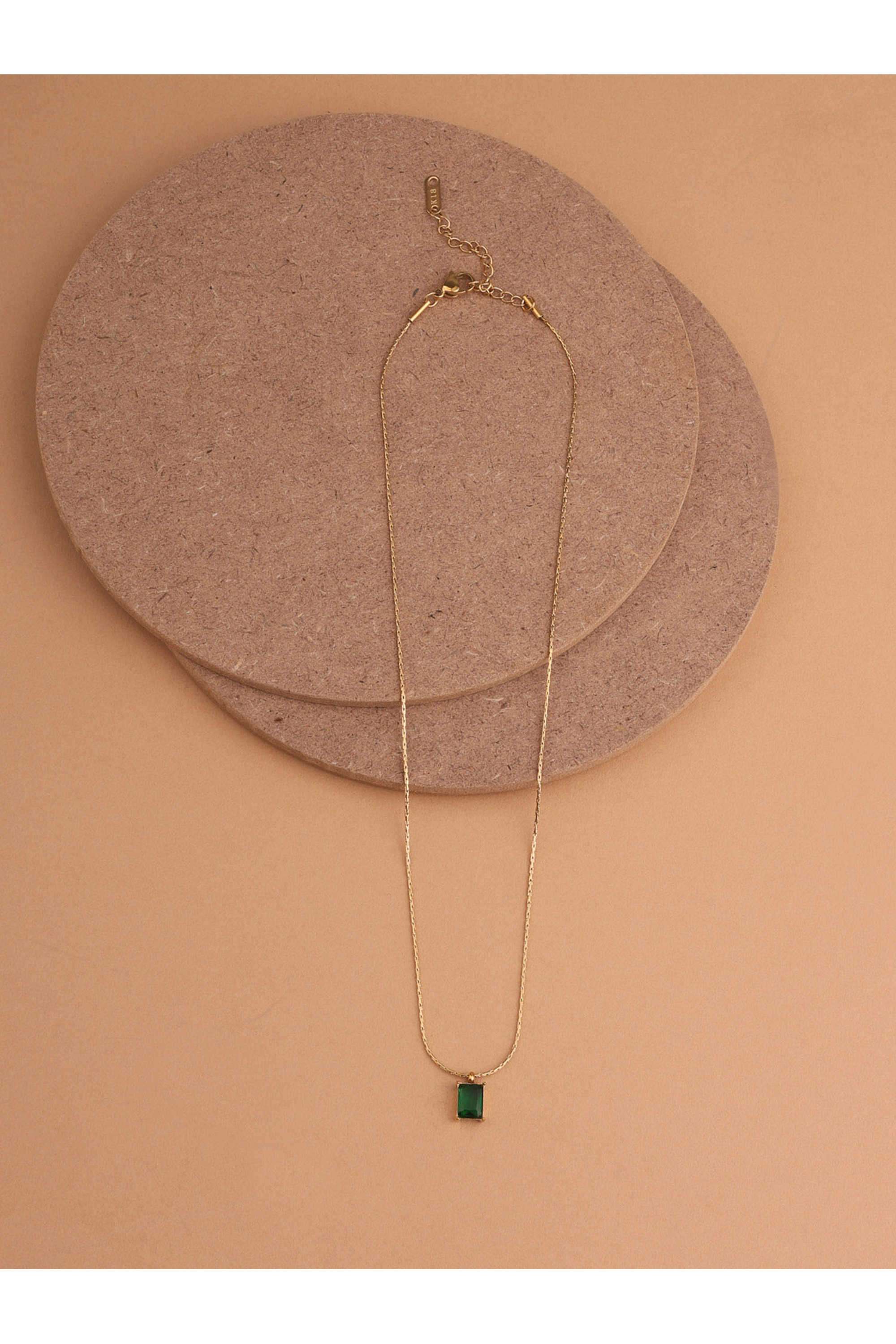Green-Stone-Square-Pendant-Necklace-for-Women---Waterproof-&-Anti-Tarnish