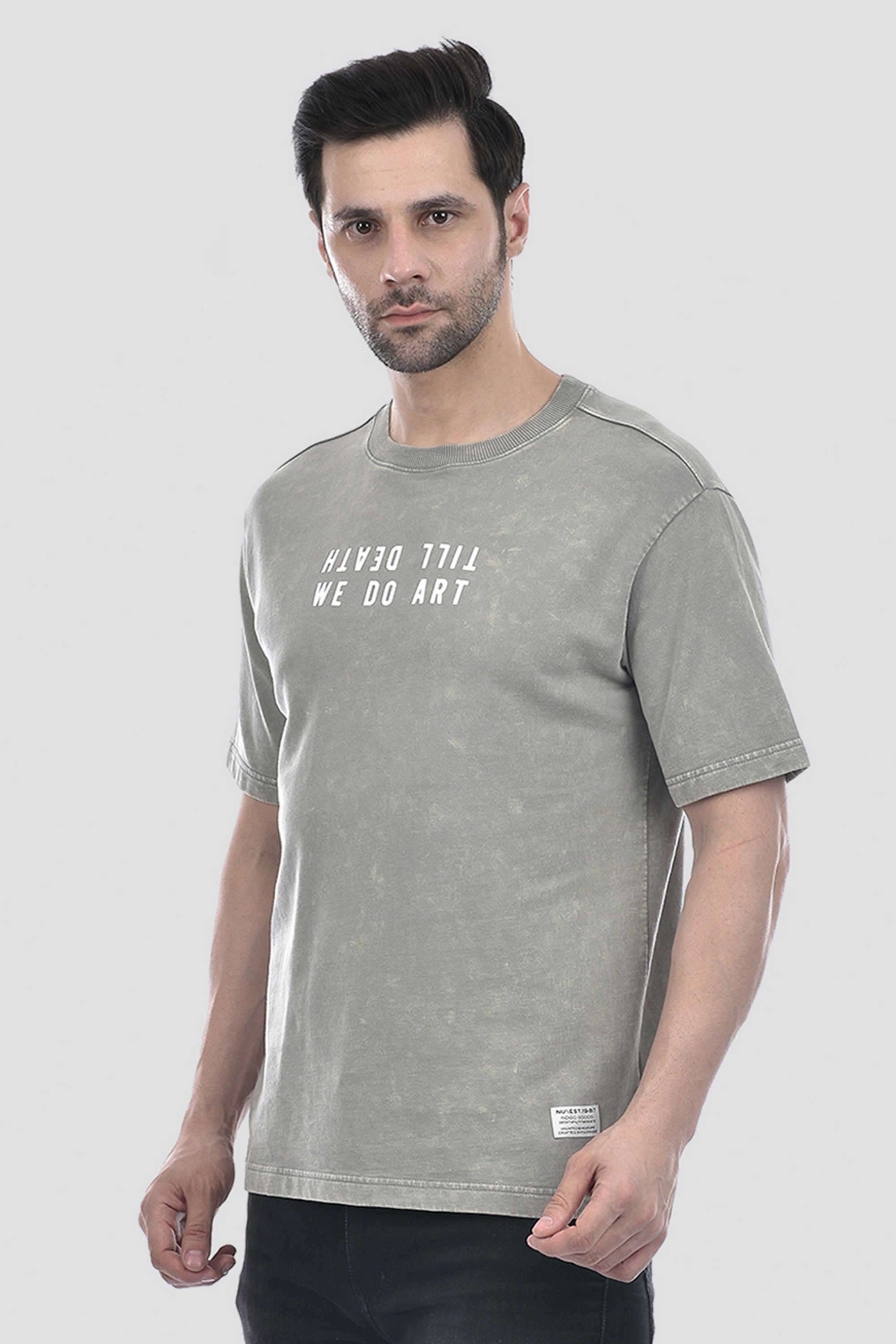 Buy Numero Uno Grey Typographic Blended Fabric Oversized Fit Men T