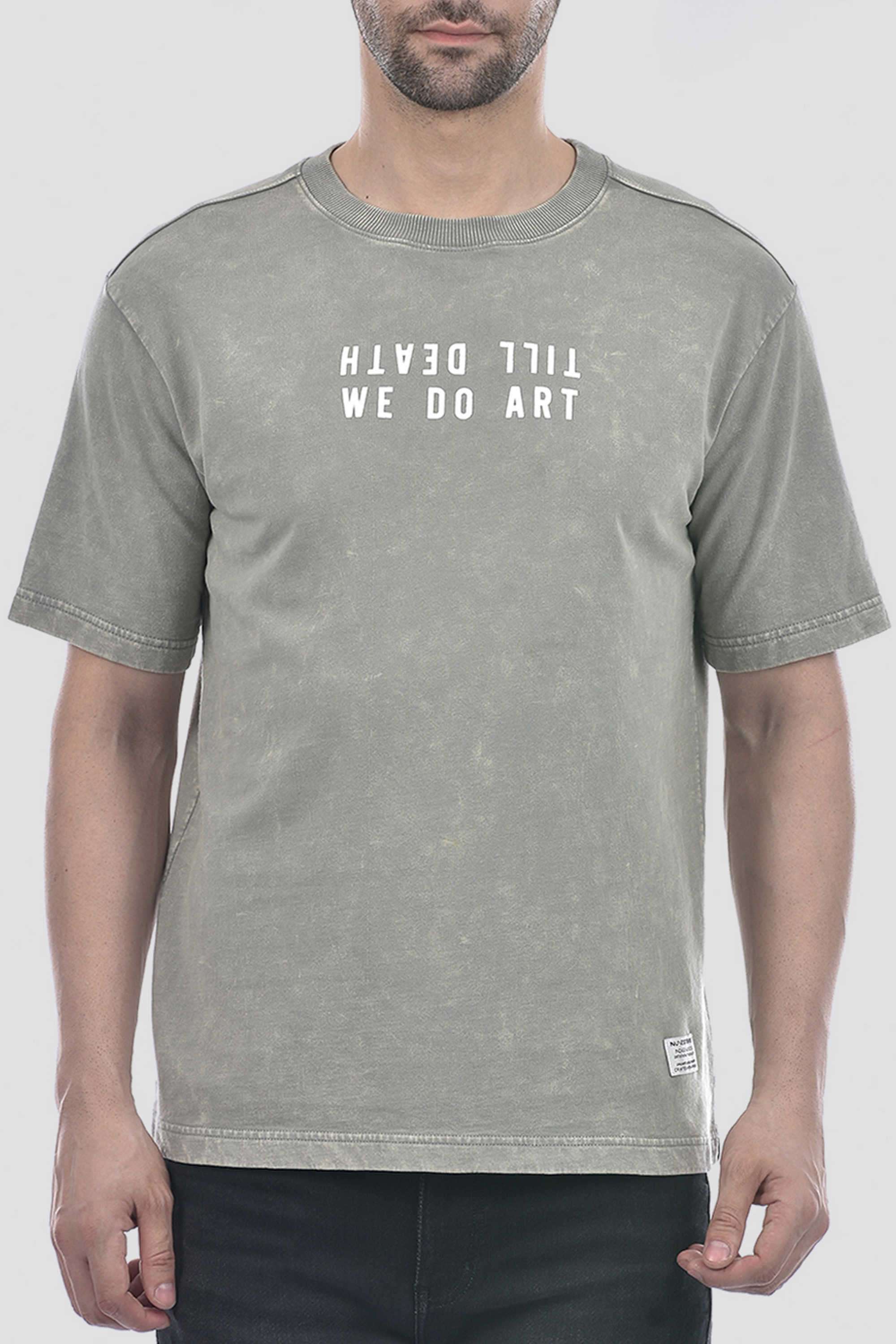 Buy Numero Uno Grey Typographic Blended Fabric Oversized Fit Men T