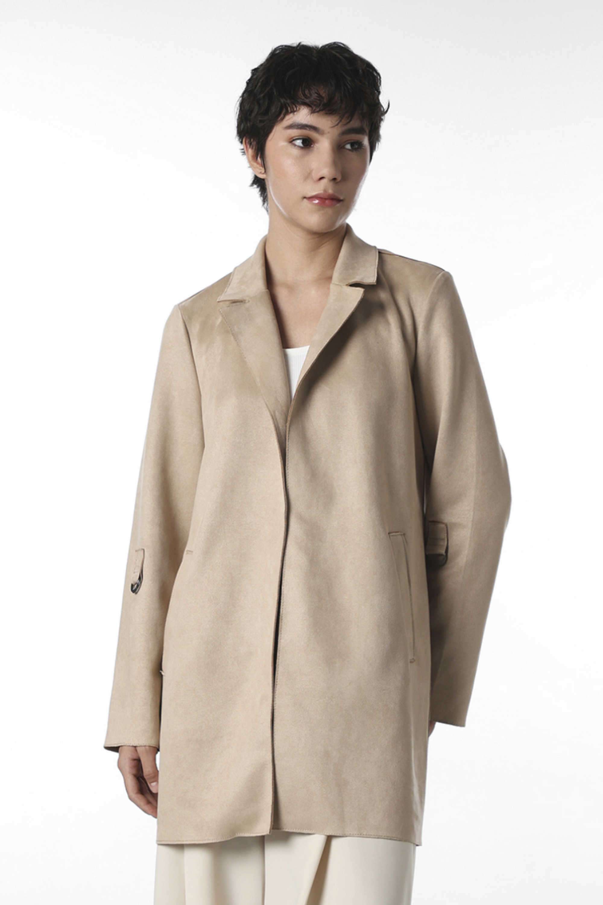 Solid-Polyester-Collared-Women-s-Coat