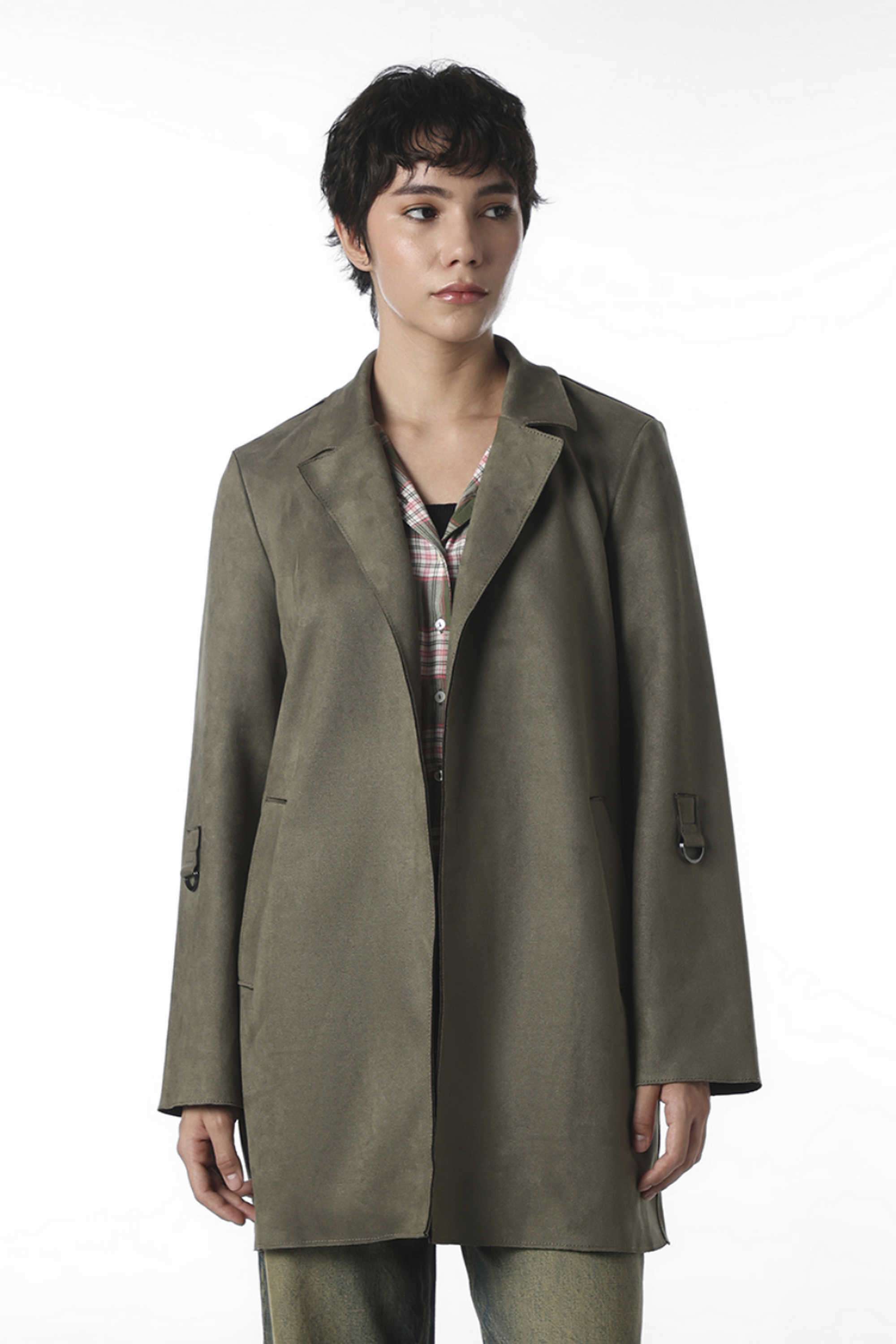 Solid-Polyester-Collared-Women-s-Coat