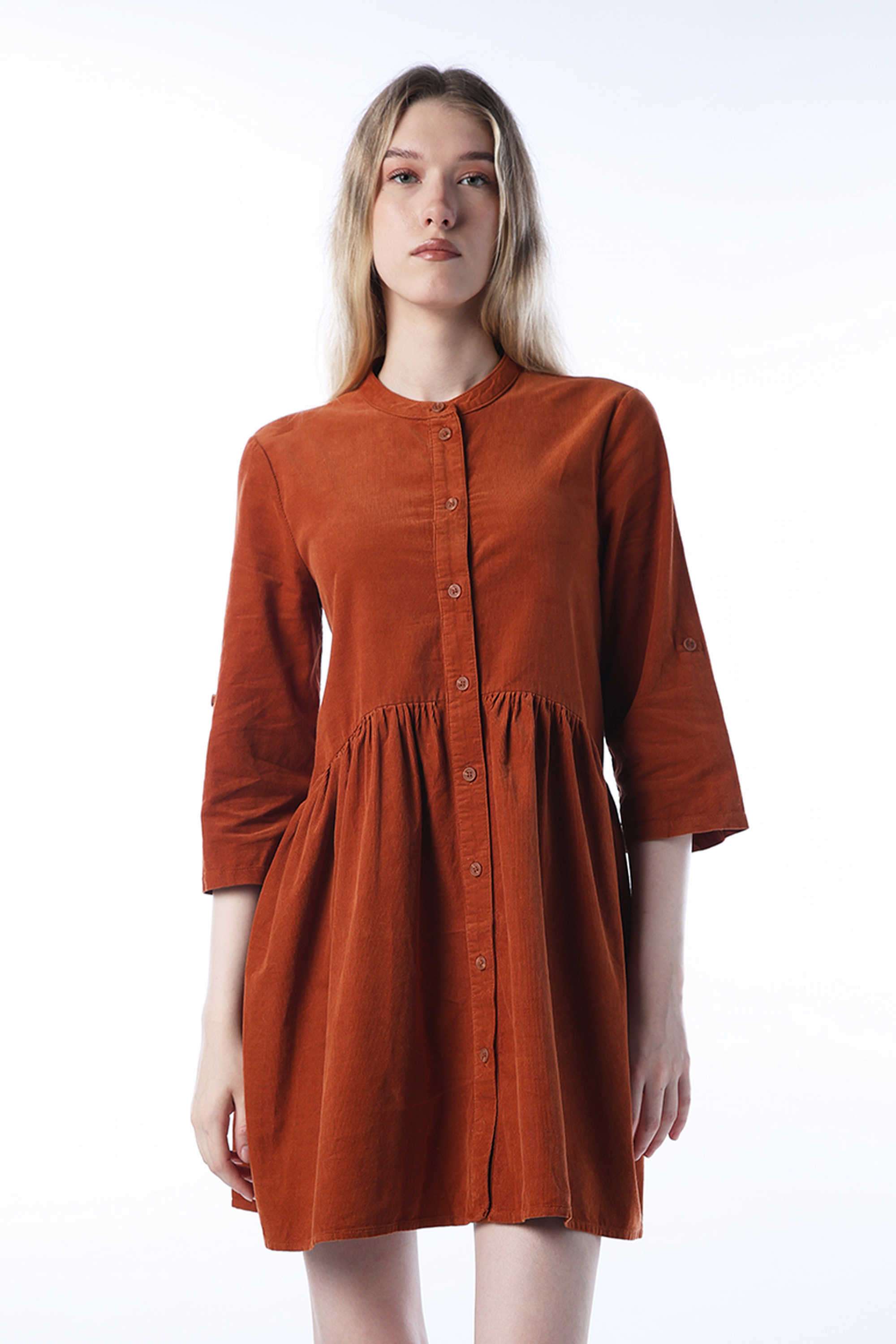 Solid-Cotton-Collared-Women-s-Dress