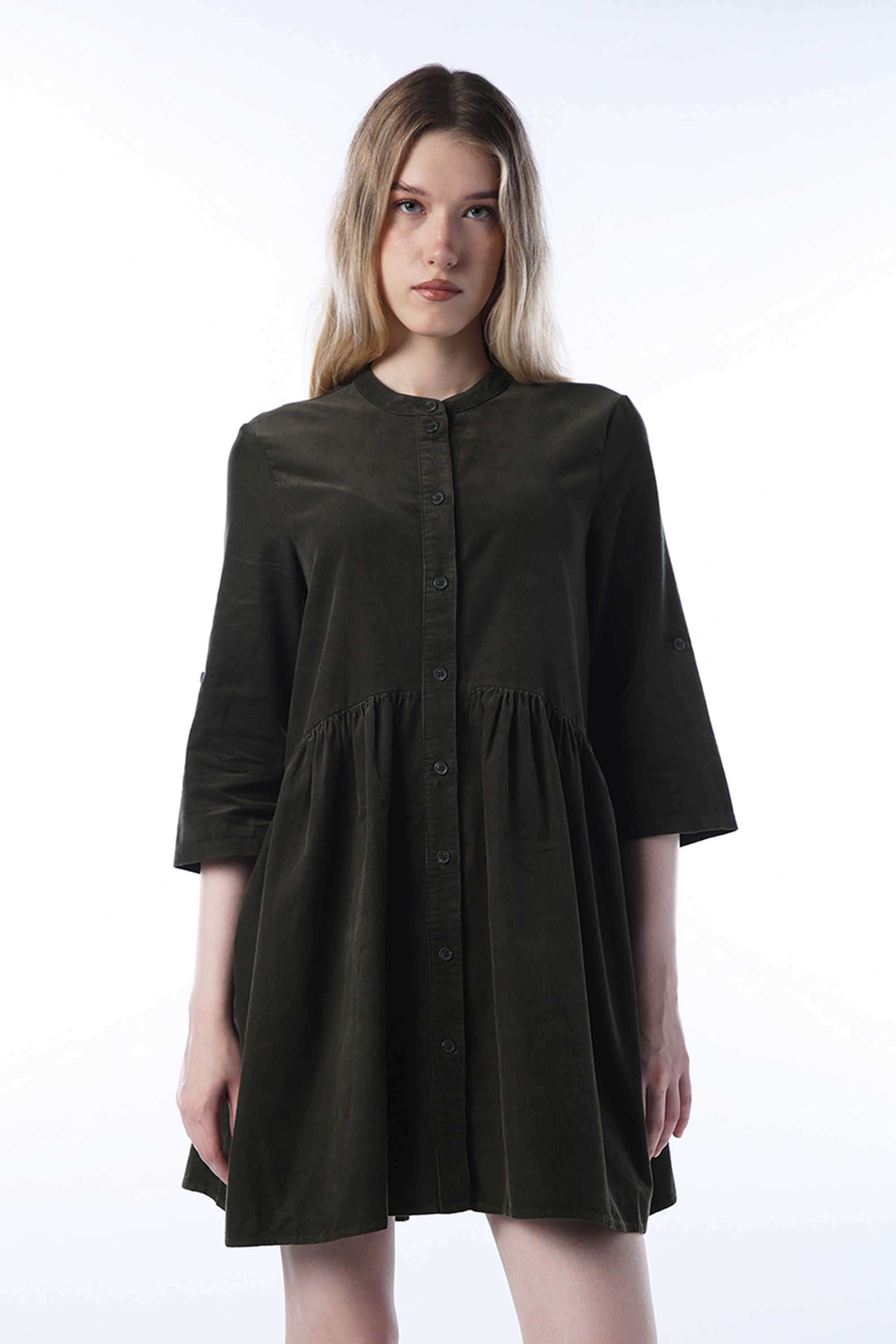 Solid-Cotton-Collared-Women-s-Dress