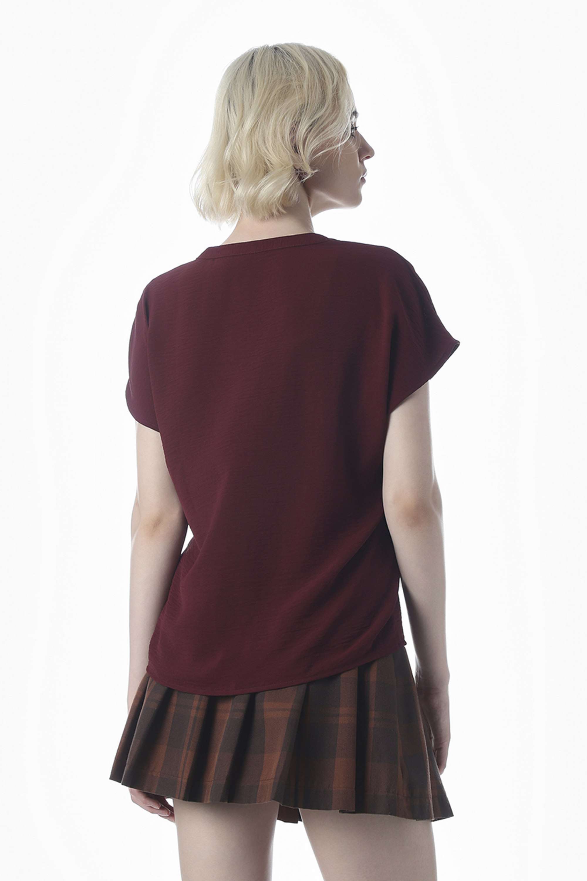 Solid-Collared-Polyester-Women-Casual-Wear-Top