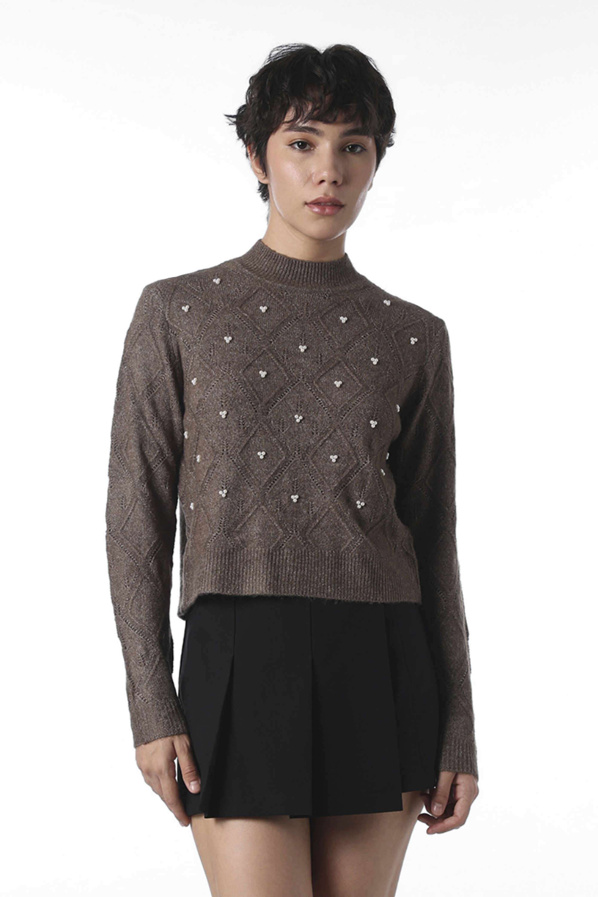 Embellished-Acrylic-Round-Neck-Women-s-Casual-Wear-Pullover