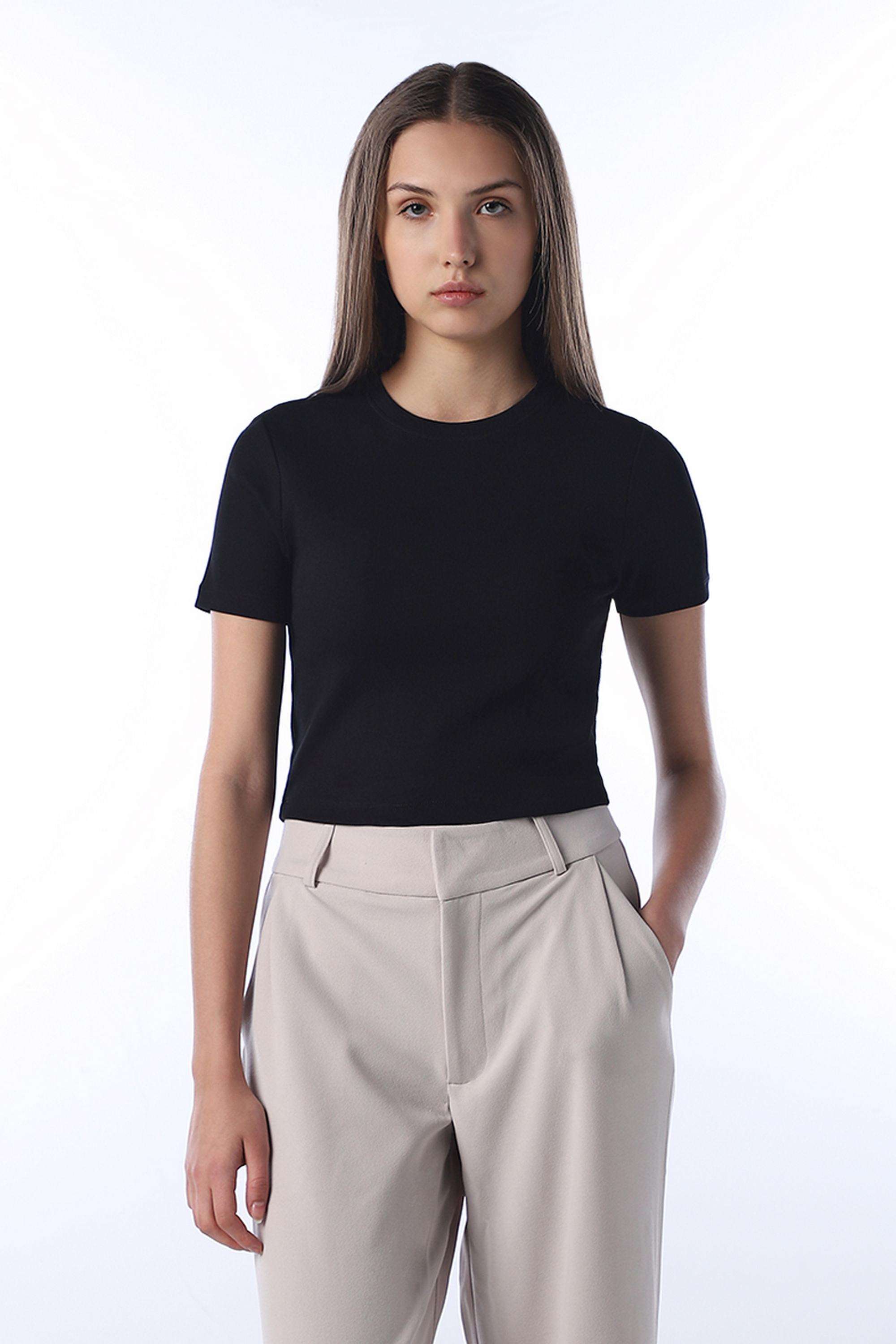 Solid-Cotton-Round-Neck-Women-s-T-Shirt