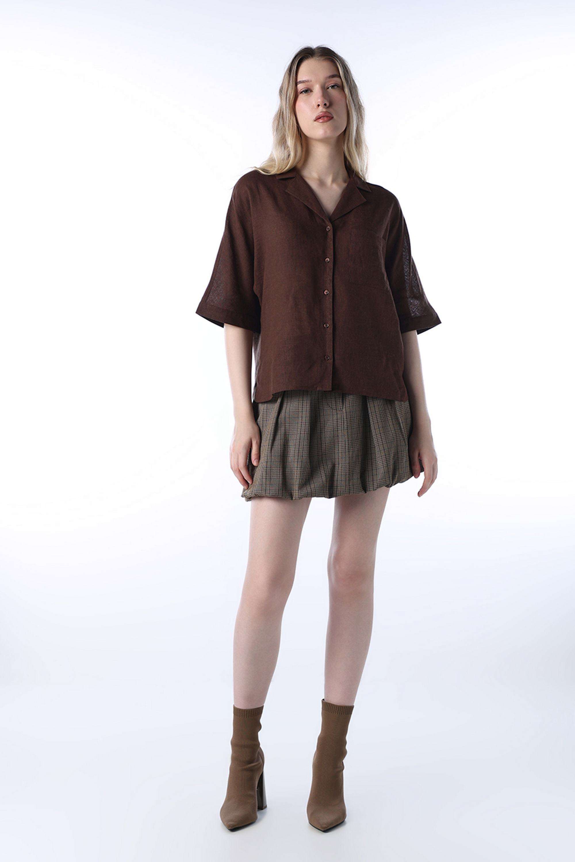 Solid-Linen-Collared-Women-s-Shirt