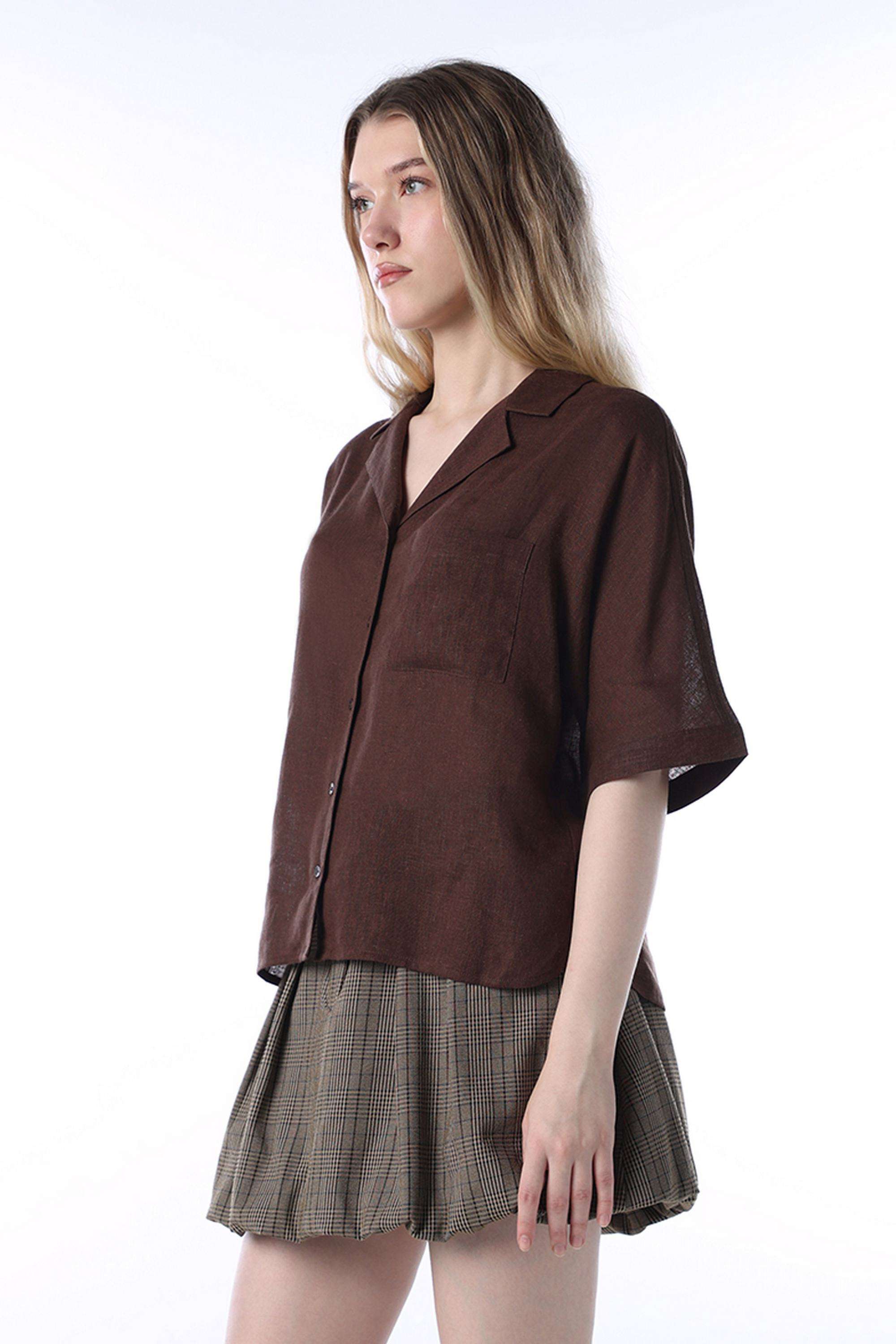 Solid-Linen-Collared-Women-s-Shirt