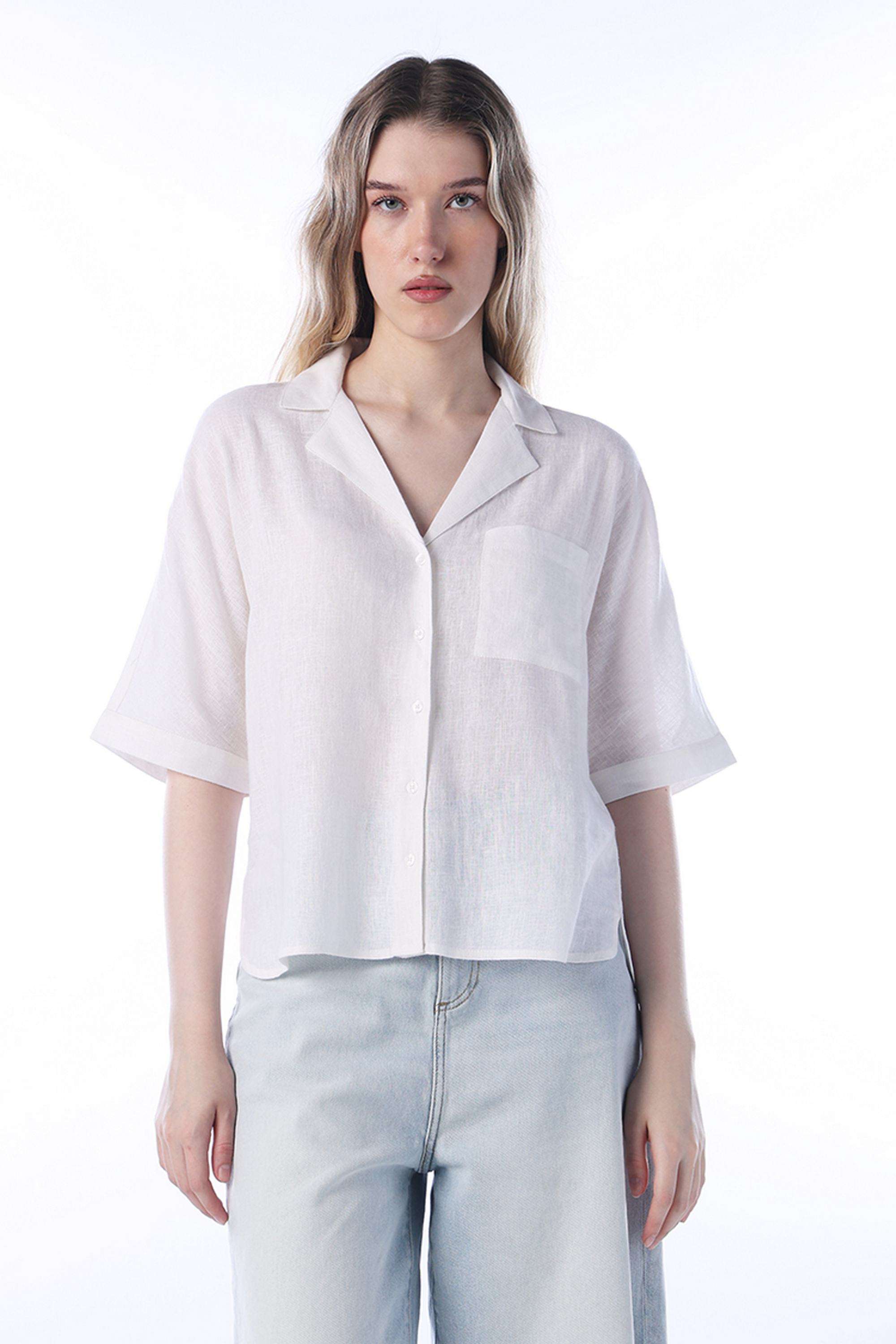 Solid-Linen-Collared-Women-s-Shirt