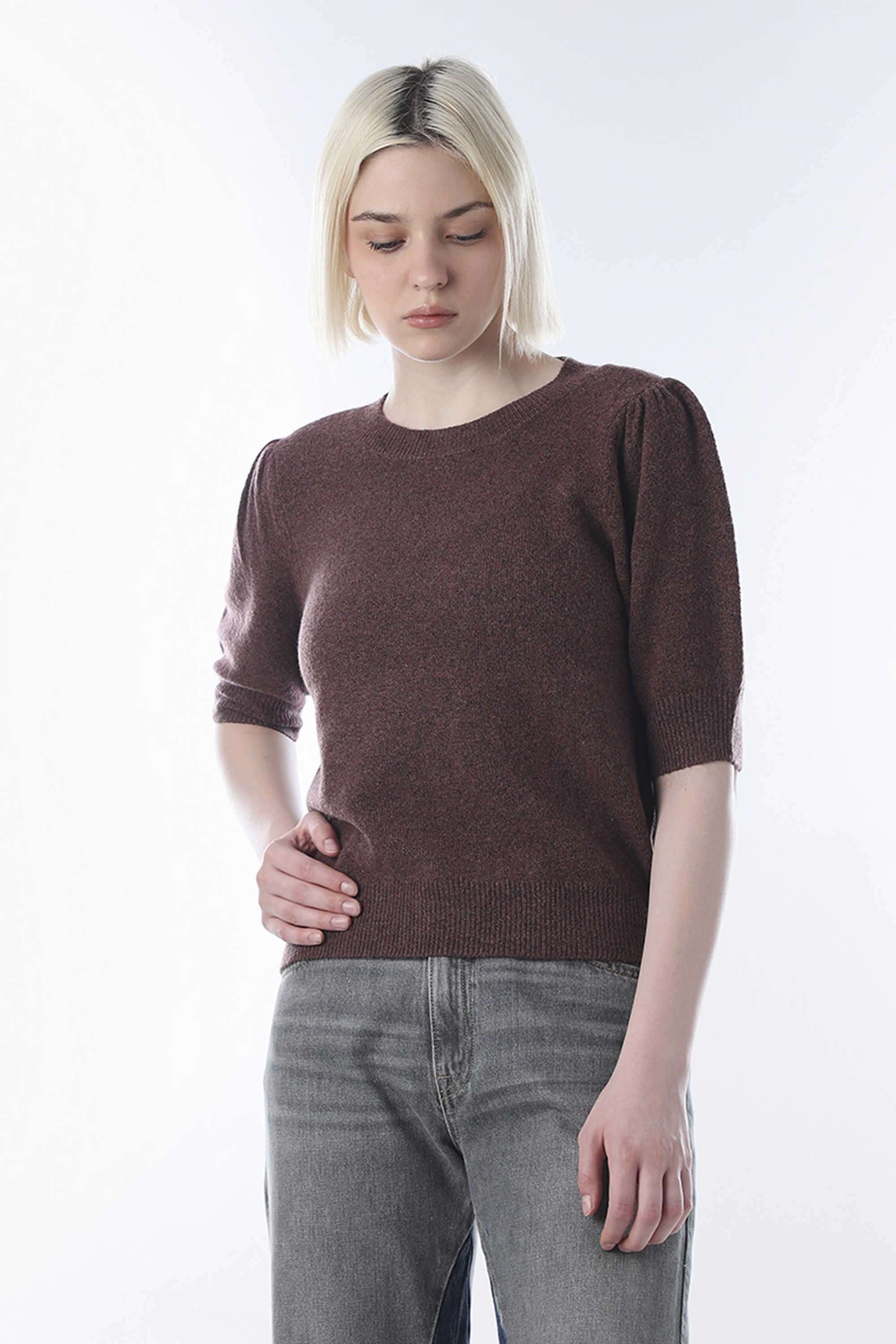 Solid-Round-Neck-Polyester-Women-s-Casual-Wear-Pullover