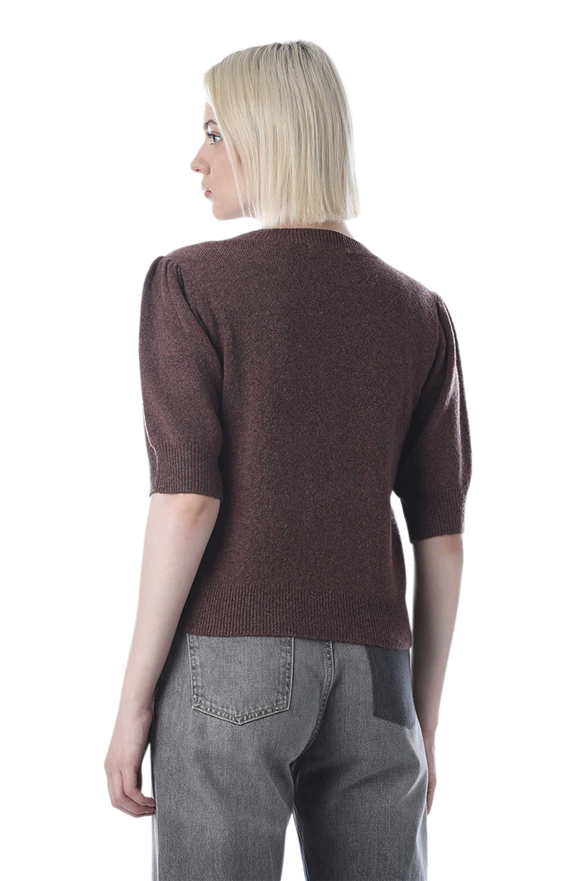 Solid-Round-Neck-Polyester-Women-s-Casual-Wear-Pullover